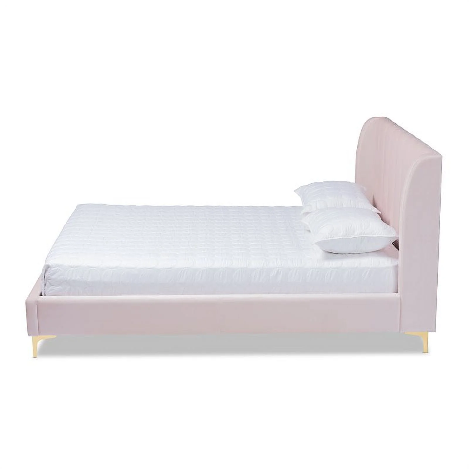 Bowery Hill Modern Velvet Upholstered Queen Platform Bed in Light Pink