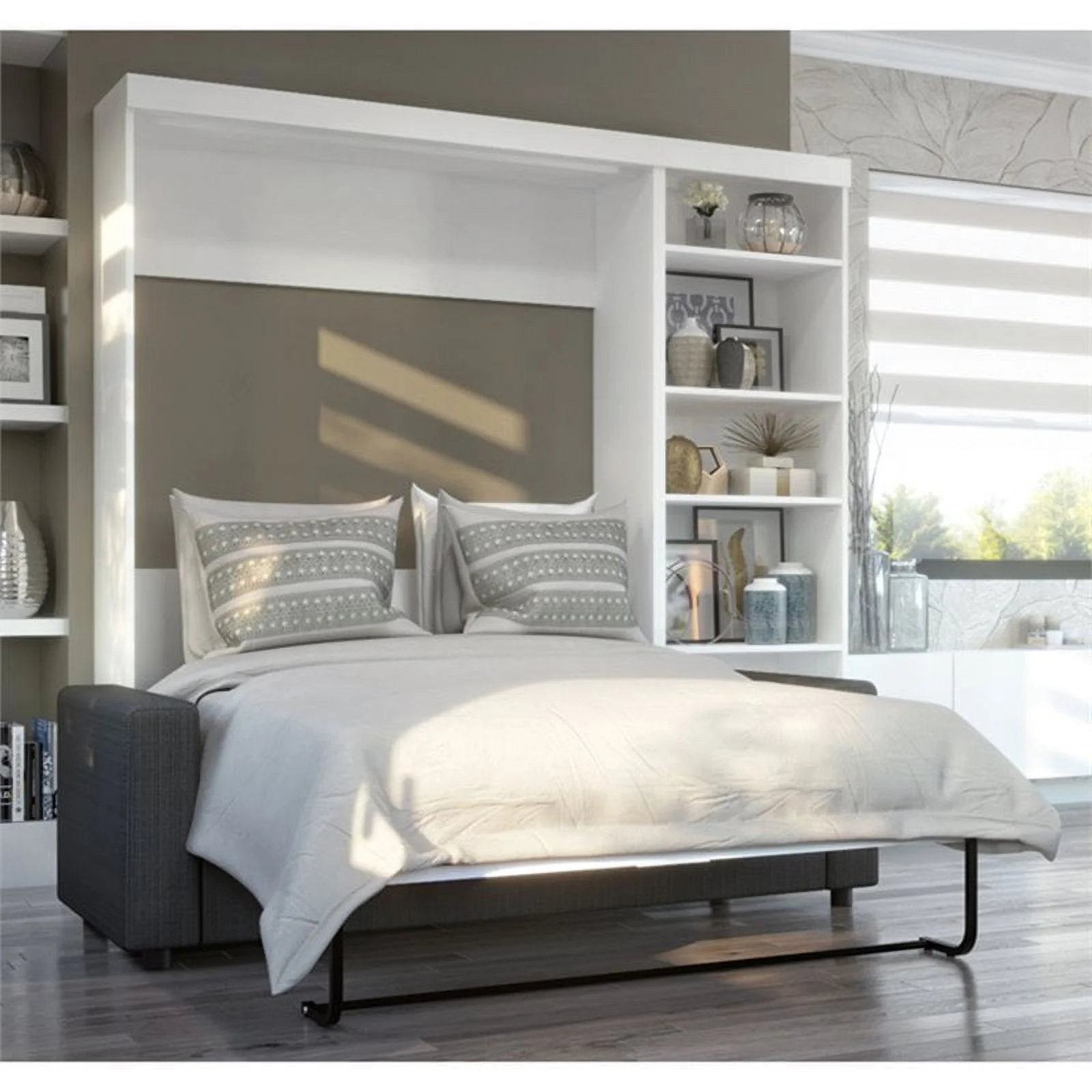 Atlin Designs 3 Piece Full Wall Bed Set in White and Gray