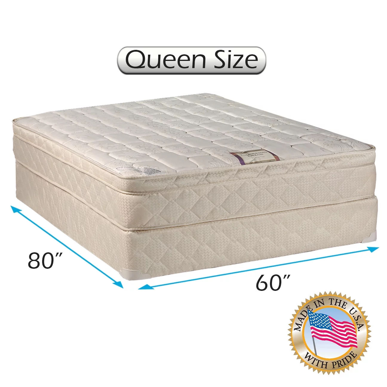 DS USA Tomorrow's Dream Queen Size Innerspring Pillow Top (Eurotop) Mattress Set with Mattress Cover Protector - Sleep System with Enhanced Cushion Support, Orthopedic and Longlasting Comfort