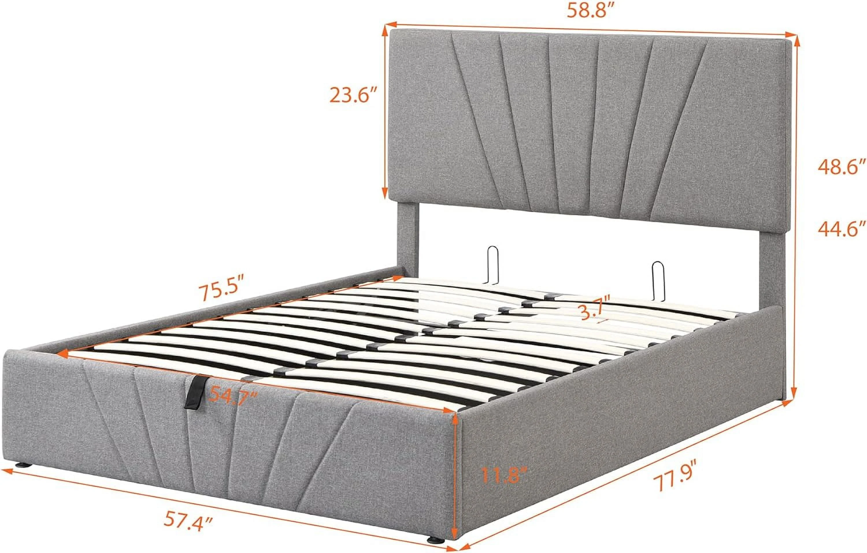 Full Bed With Storage Underneath, Upholstered Platform Bed With Lift Up Storage, Wooden Bed Frame With Tufted Headboard, No Box Spring Needed (Full Size, Gray)