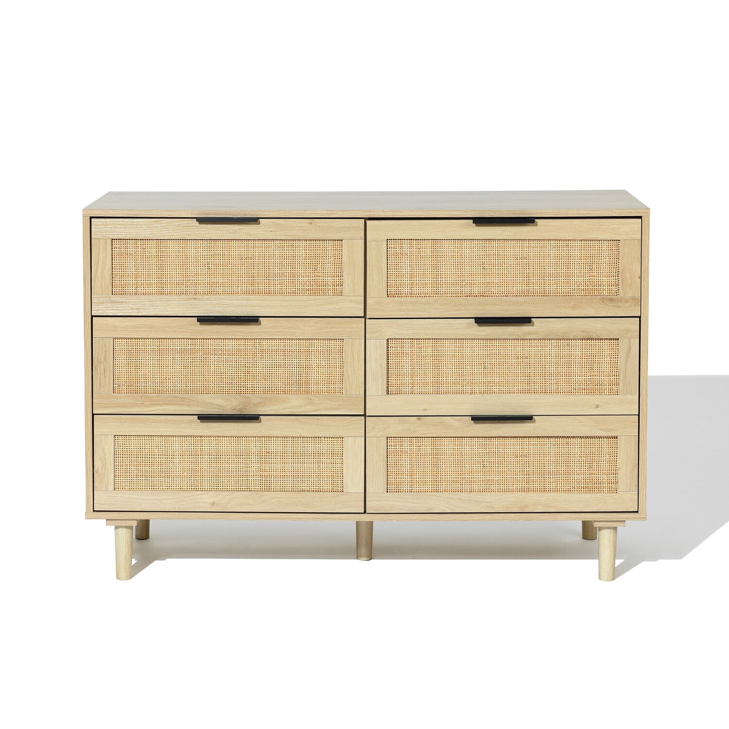 LuxenHome Light Oak MDF Wood 6 Drawer Bedroom Dresser