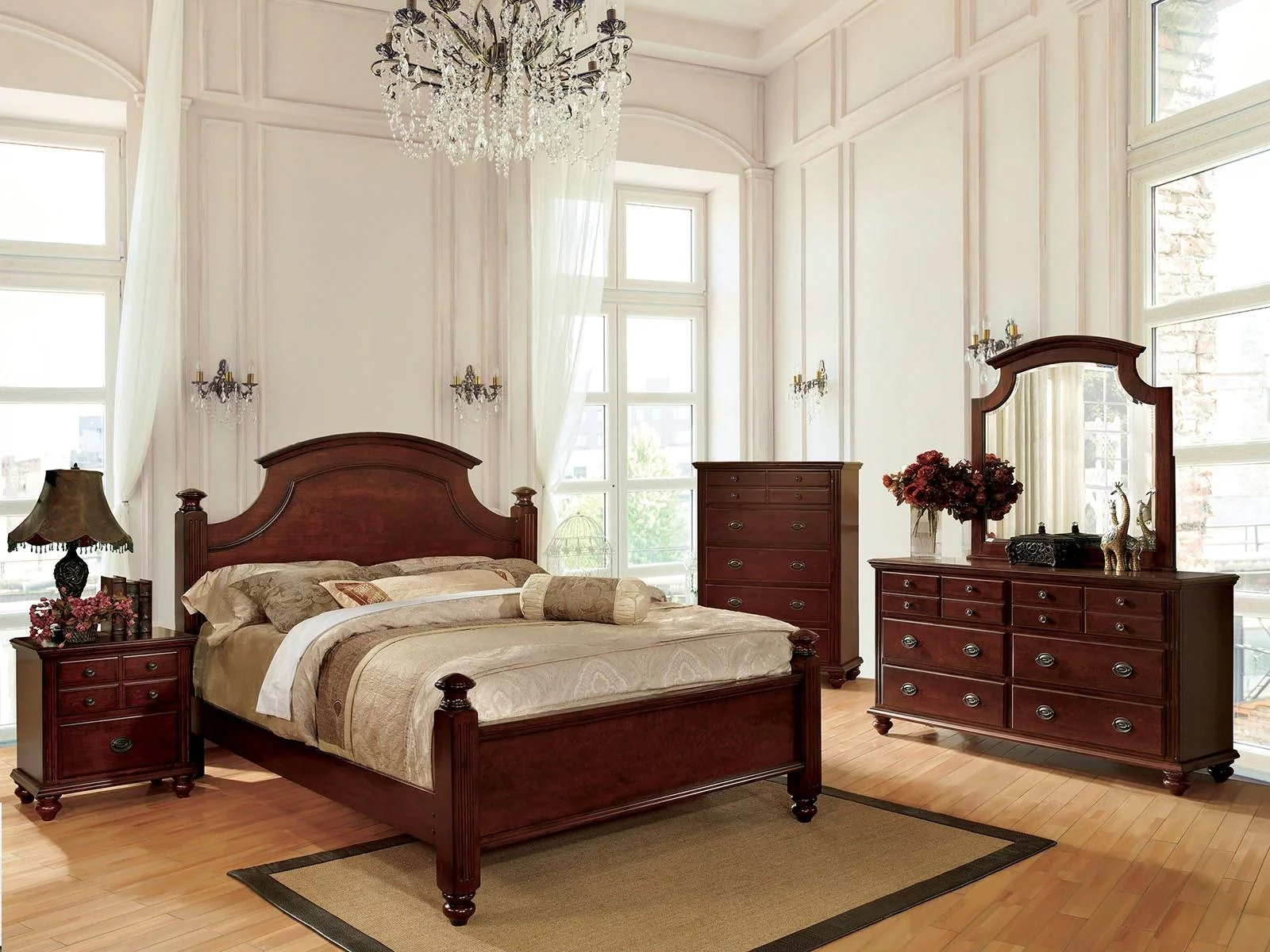 Transitional Cherry Solid Wood Queen Bedroom Set 5pcs FOA CM7083-Q Gabrielle