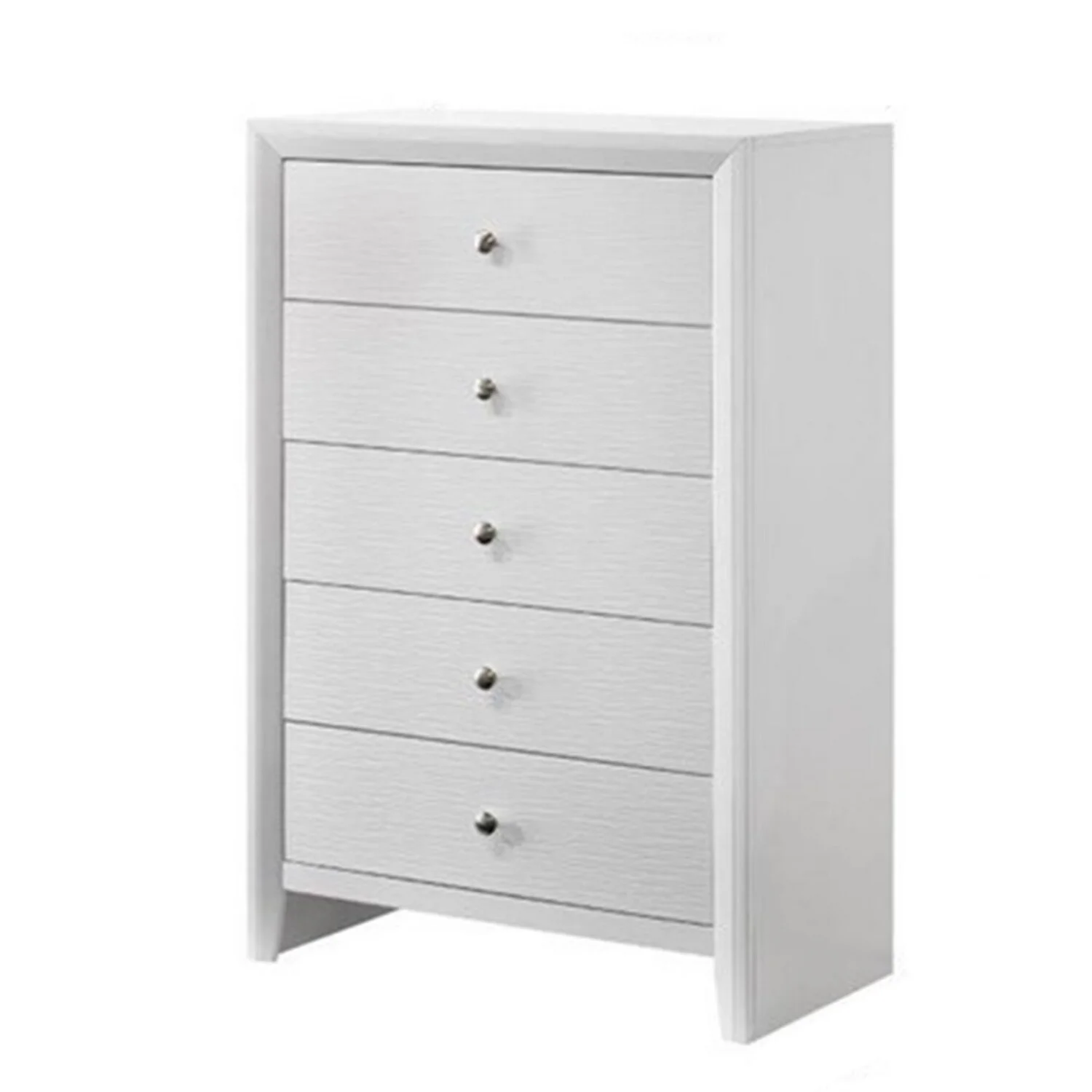 Benjara Eve 47 Inch Tall Dresser Chest, 5 Drawers with Metal Knobs, White Wood