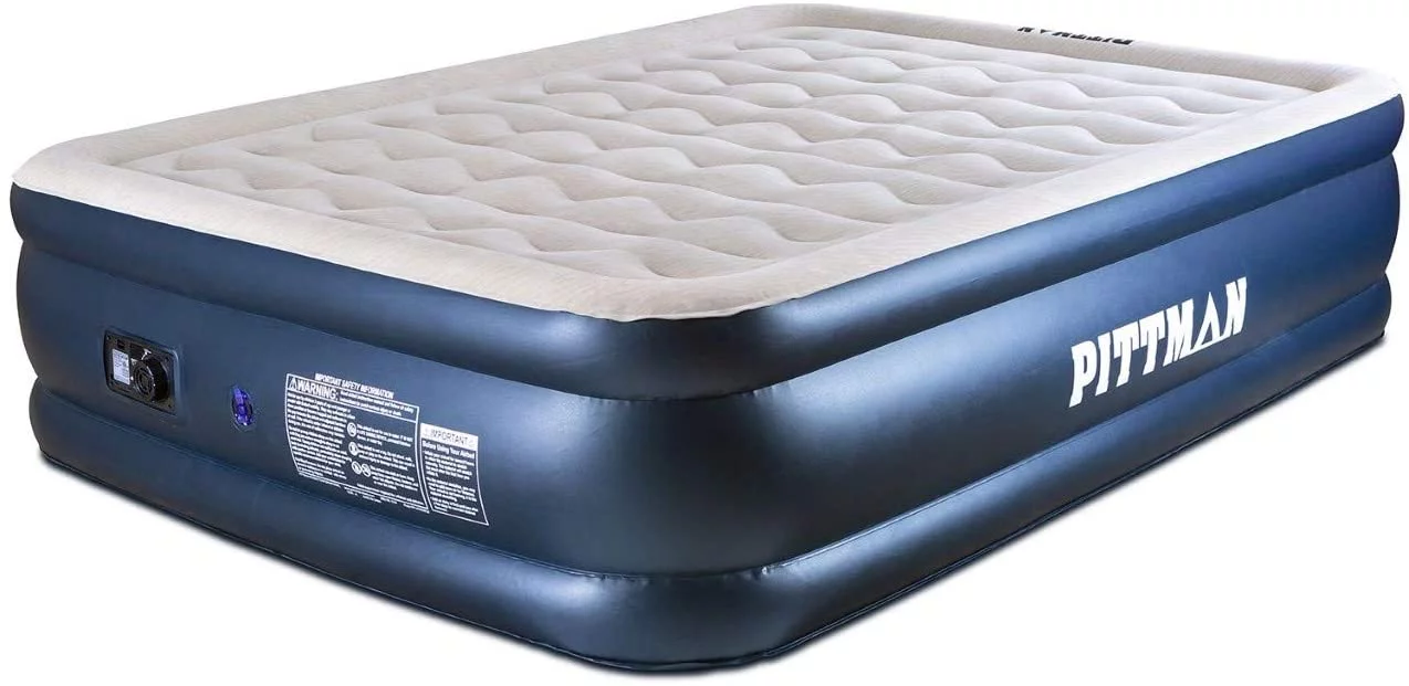Pittman Queen Deluxe Never Leak Wave Beam Double High Air Mattress with Built-in Electric Pump