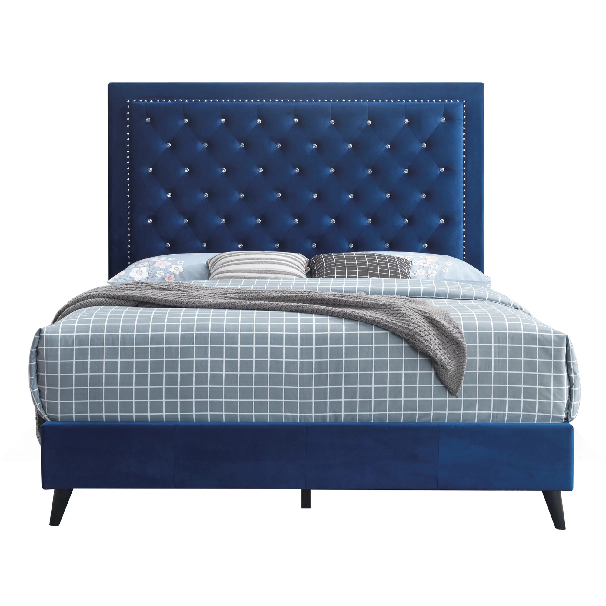 Passion Furniture  Alba Upholstered Panel Bed, Navy Blue - King Size