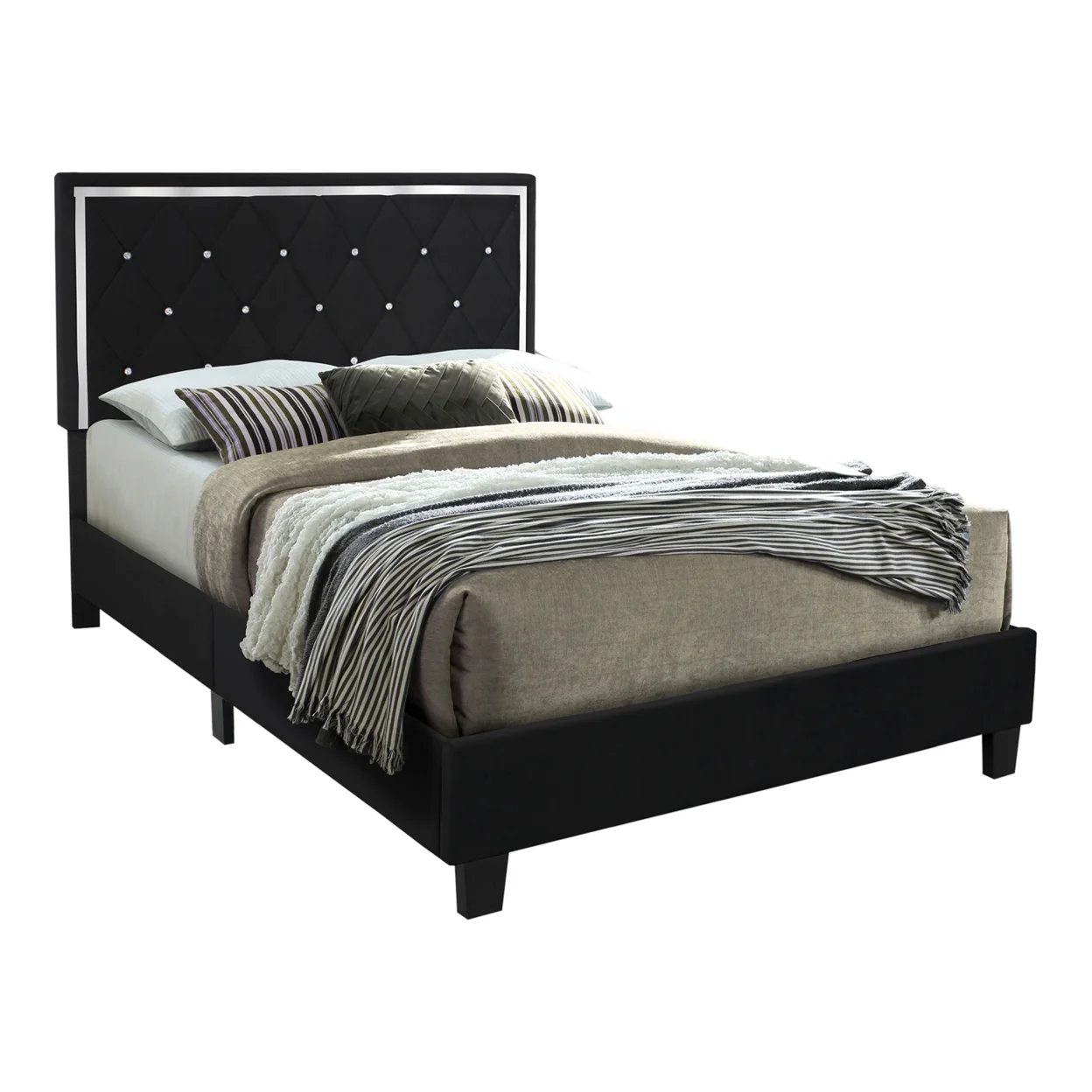 Home Bedroom Furniture Monica Velvet Upholstered Full Platform Bed - Black