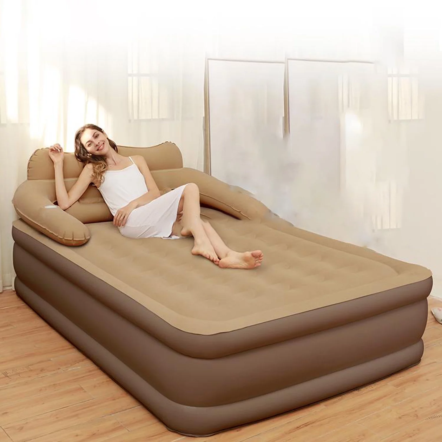 18 inch Queen Air Mattress, Inflatable Airbed with Built-in Pump for Guest Home Camping Travel, 600lb Max, (Twin Size 18
