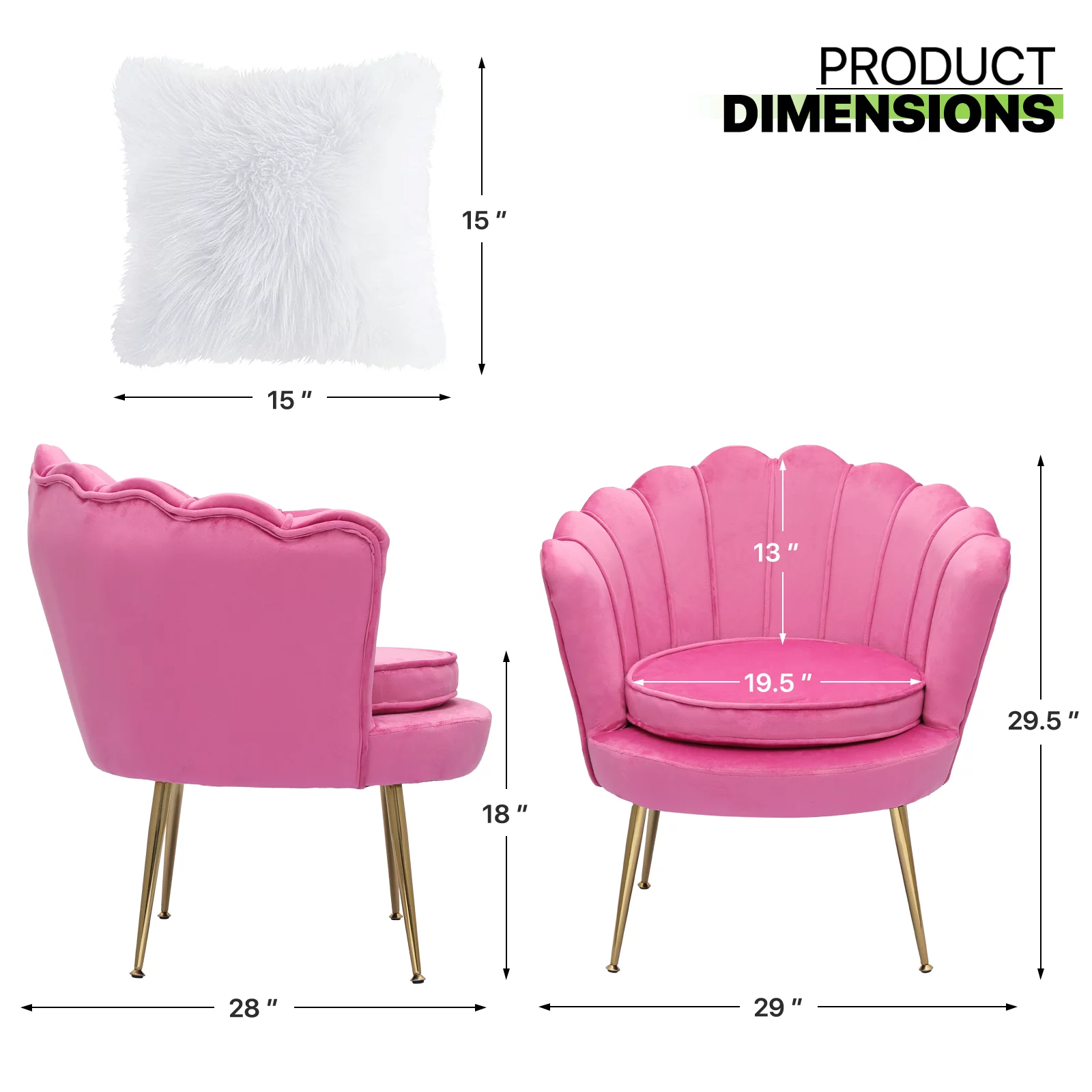 Magshion Living Room Microfiber Solo Sofa, Tufted Velvet Accent Chair, Round Padding Seat with Cushion, Home Upholstered Arm Chair, Pink