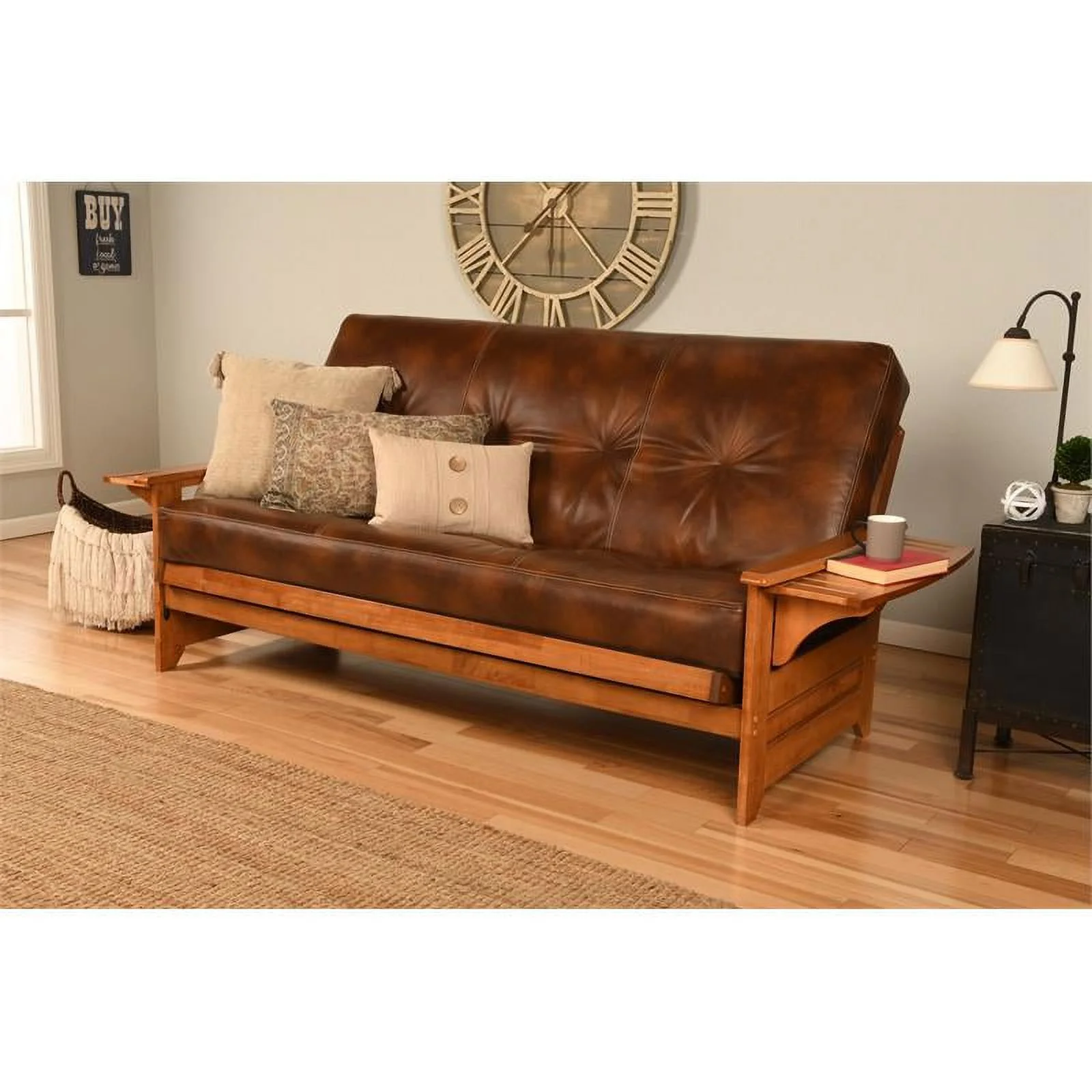 Kodiak Furniture Phoenix Barbados Futon with Saddle Brown Faux Leather Mattress
