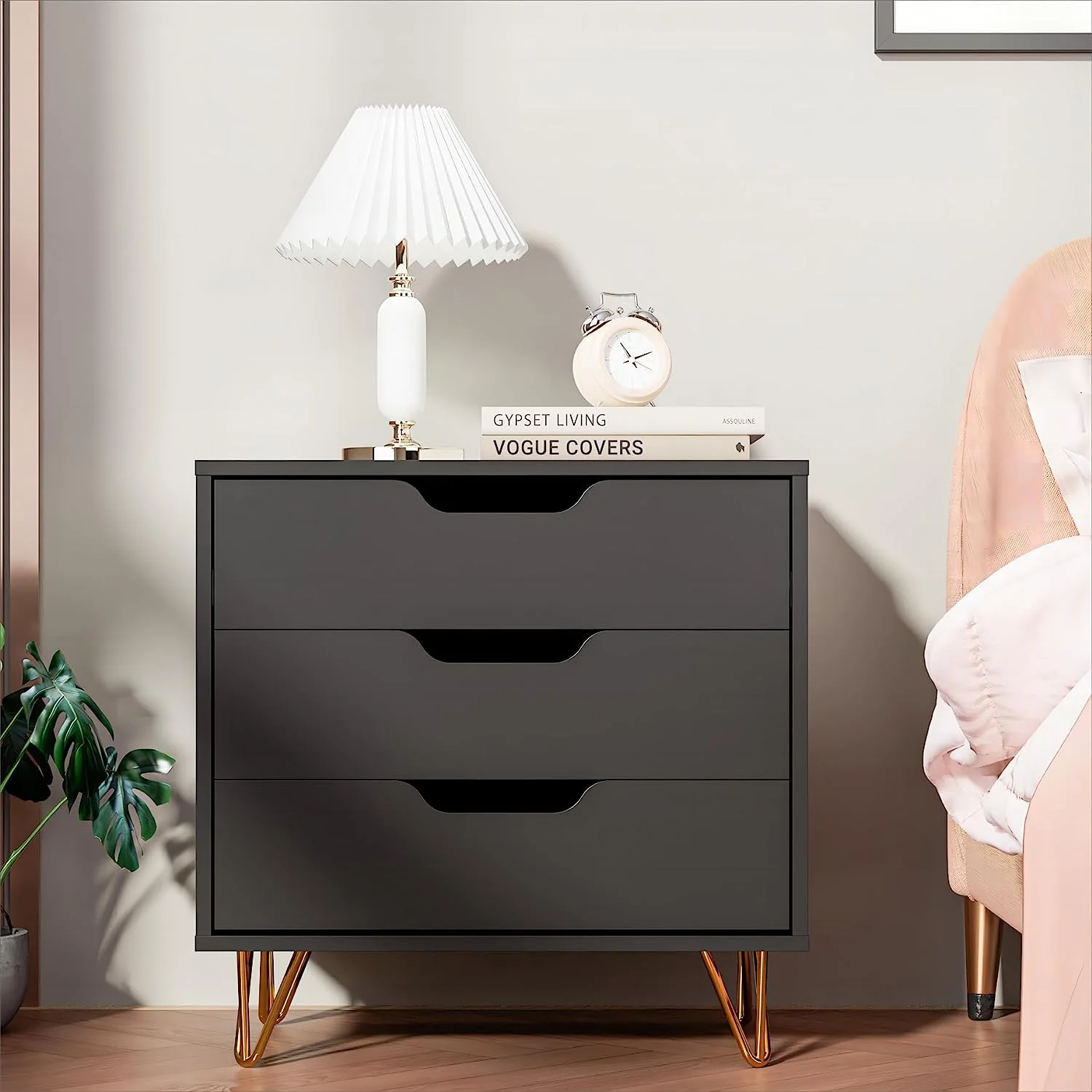 Cozy Castle 3 Drawer Dresser Set of 2, Modern Dresser for Bedroom, Storage Dressers with Wide Chest of Drawers for Kids Bedroom, Black Dresser for Living Room, Nursery, Hallway, Black