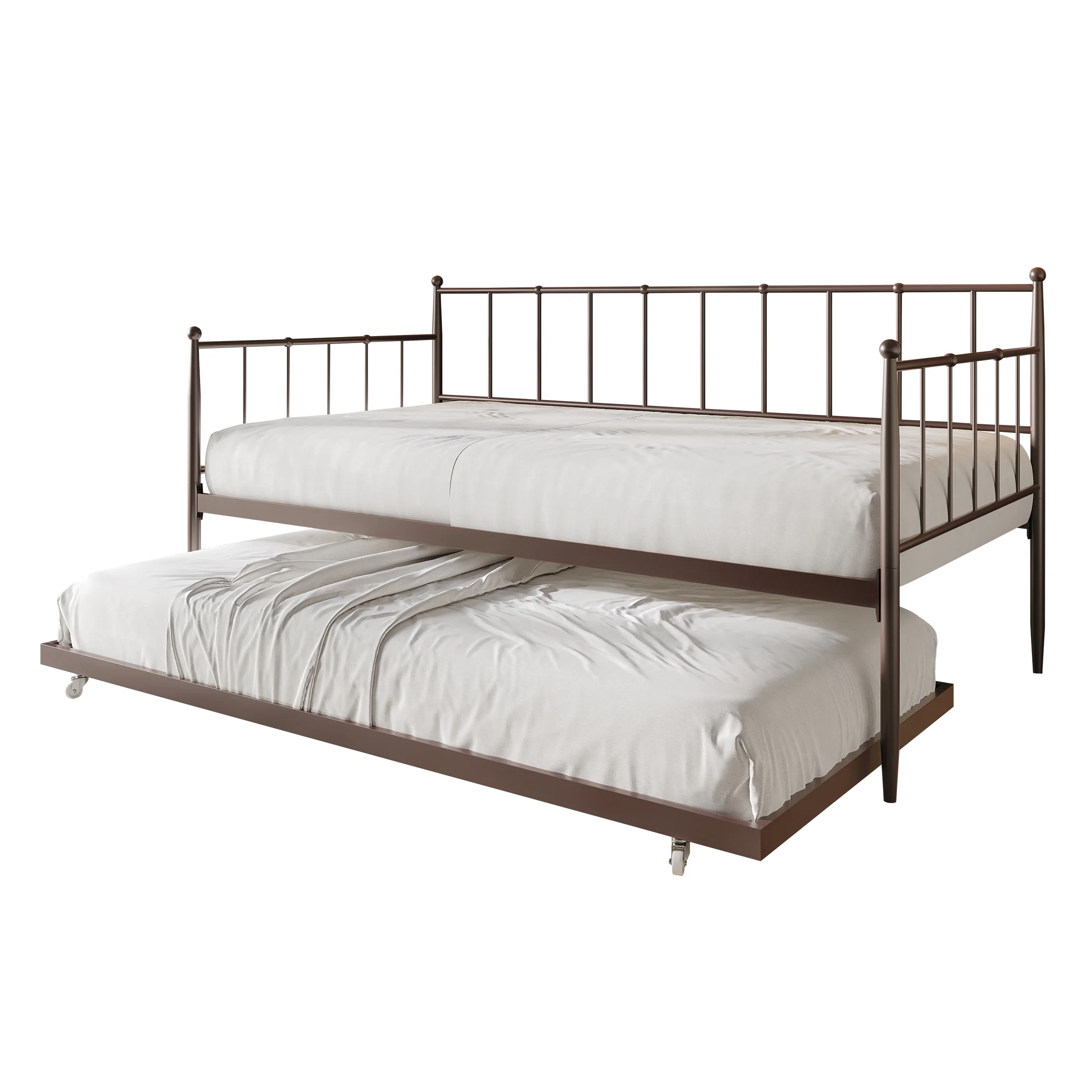 Castle Place Sleek Twin Size Metal Daybed with Trundle, Brown