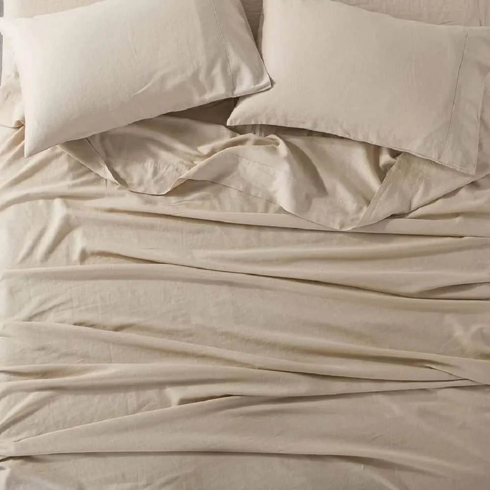 Sheetsnthings Belgian Flax Linen and Cotton Blend Bed Sheets, Pre-Washed Linen Cotton, Breathable Percale Weave 150 GSM, 4pc Sheet Set (California King, Linen)