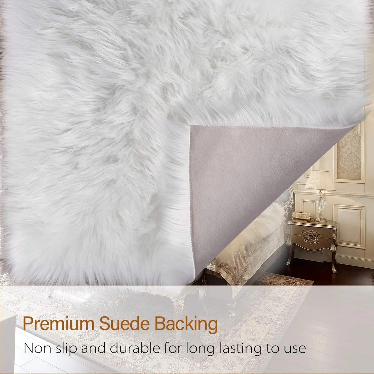 Lochas Soft Fluffy Rugs Faux Sheepskin Area Rug for Bedroom Living Room Bedside Carpet Nursery Washable Floor Mat,4'x6',White