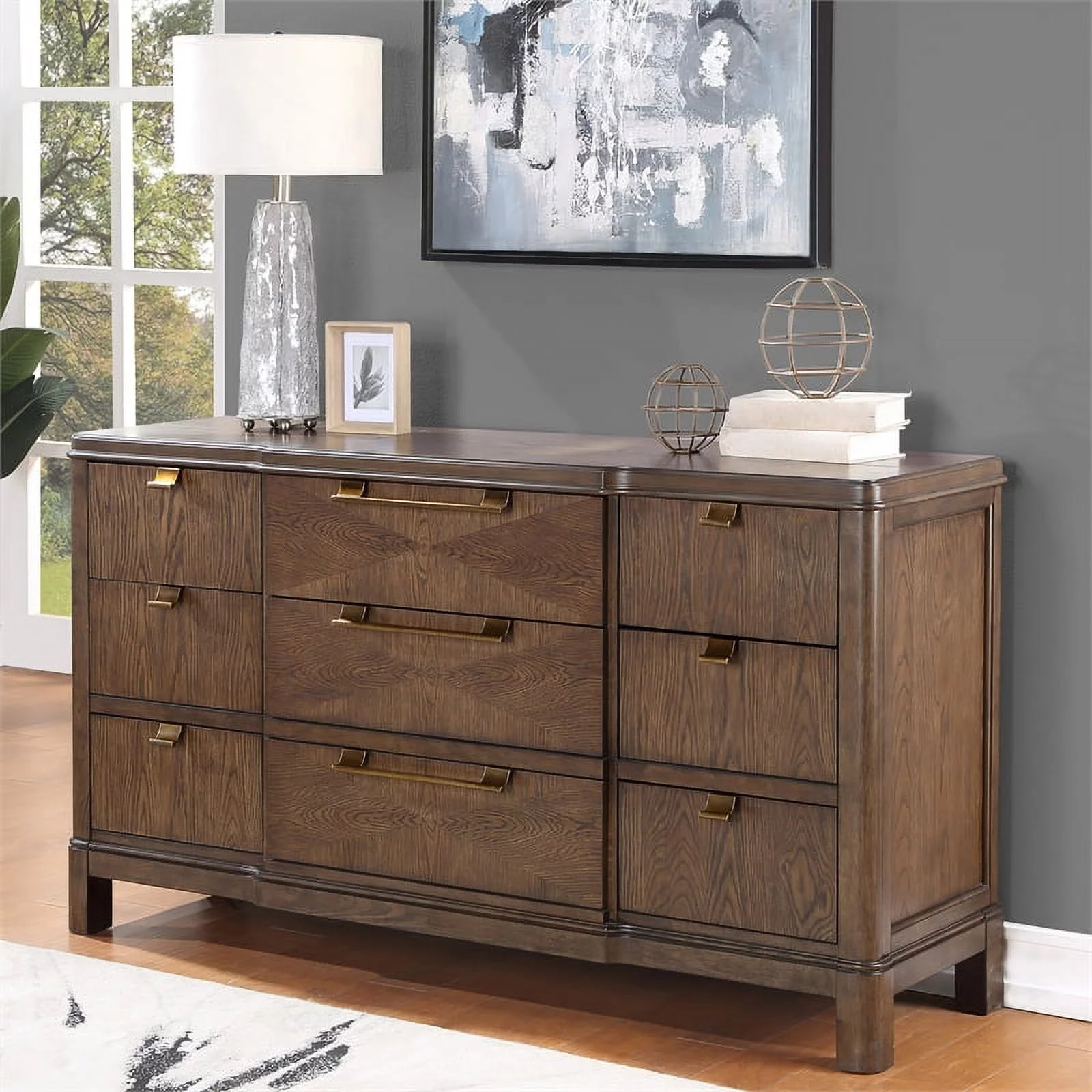 Milan Walnut Brown Wood 9-drawer Dresser