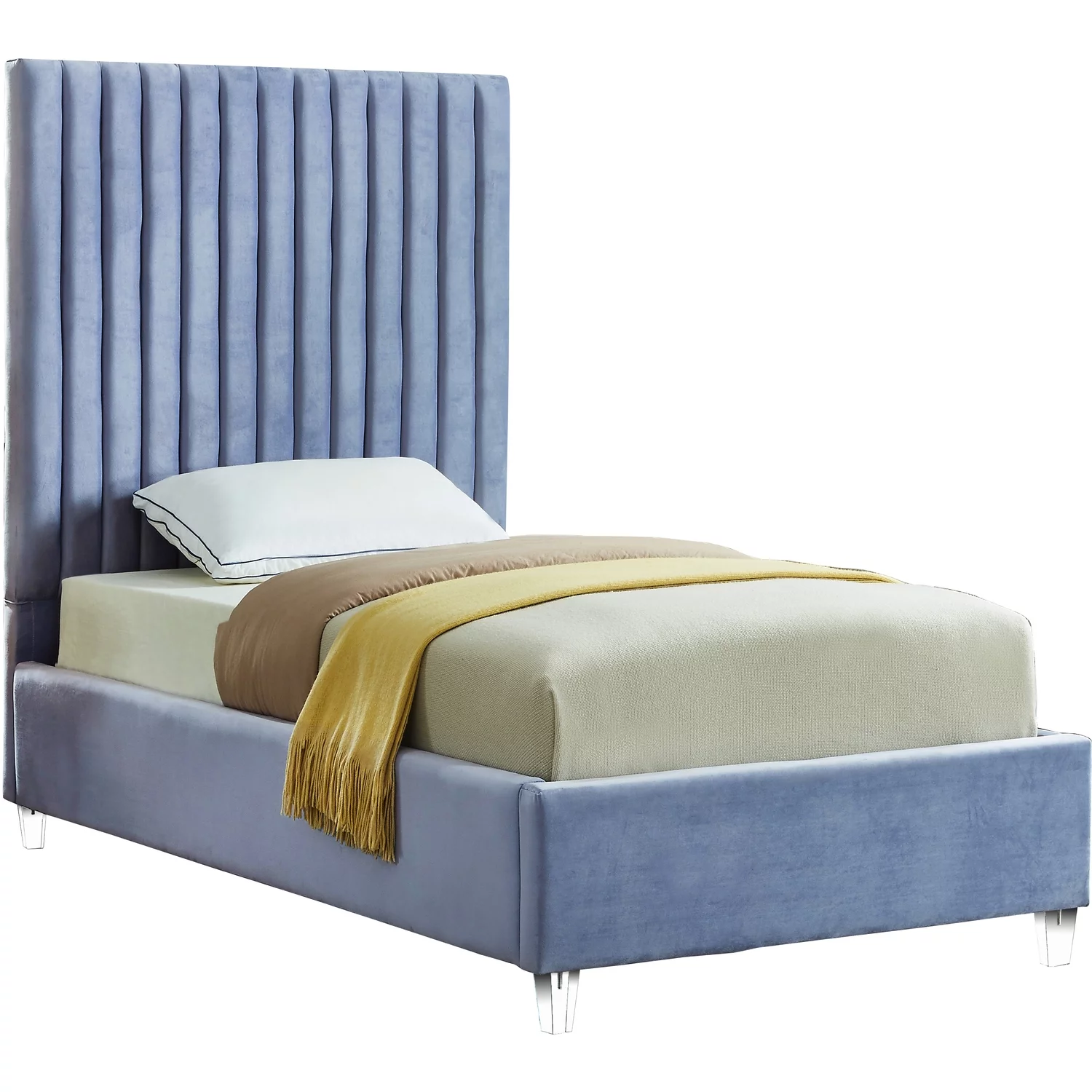 Homestock Art Deco Dreams Sky Blue Velvet Twin Bed