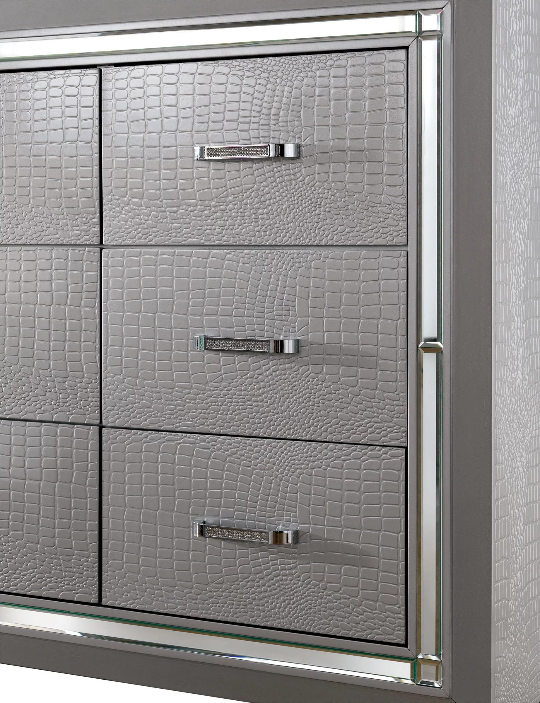 Contemporary Silver Solid Wood Dresser w/Mirror FOA CM7979SV-D*M Bellanova