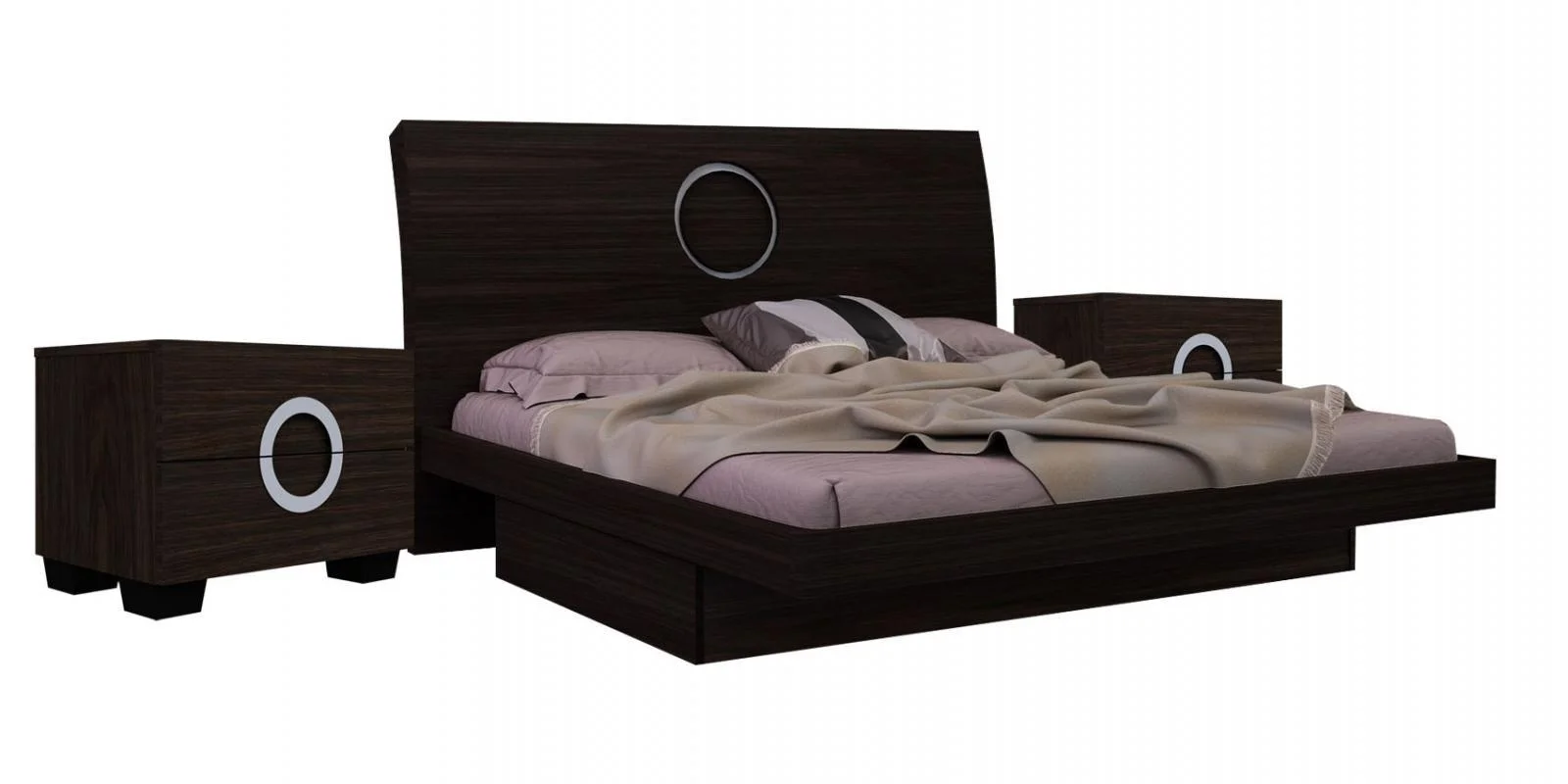 Wenge High Gloss Finish Cal King Bedroom Set 3Pcs Global United Monte Carlo