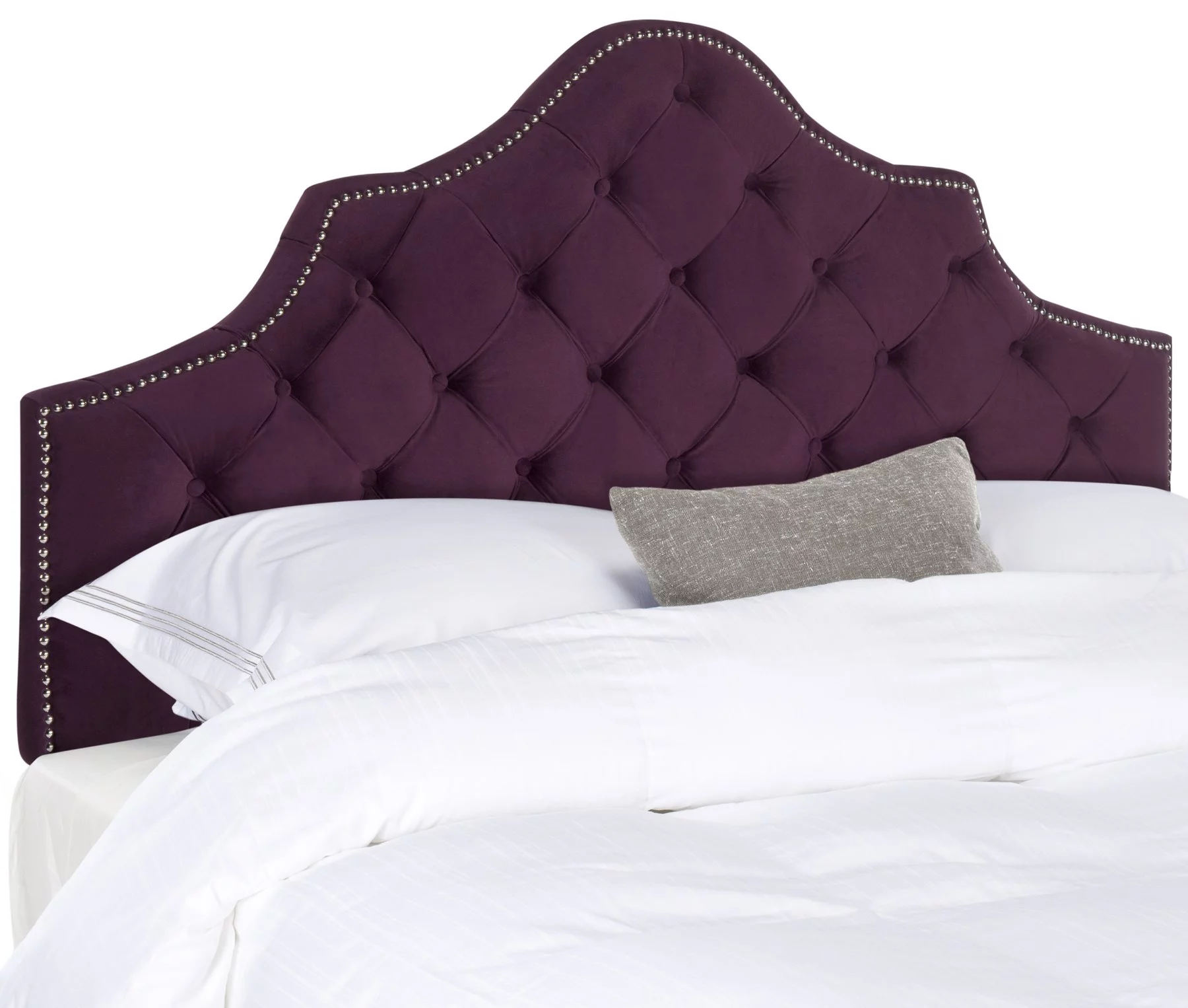 SAFAVIEH Arebelle Rustic Glam Tufted Headboard with Nail Heads, King, Aubergine