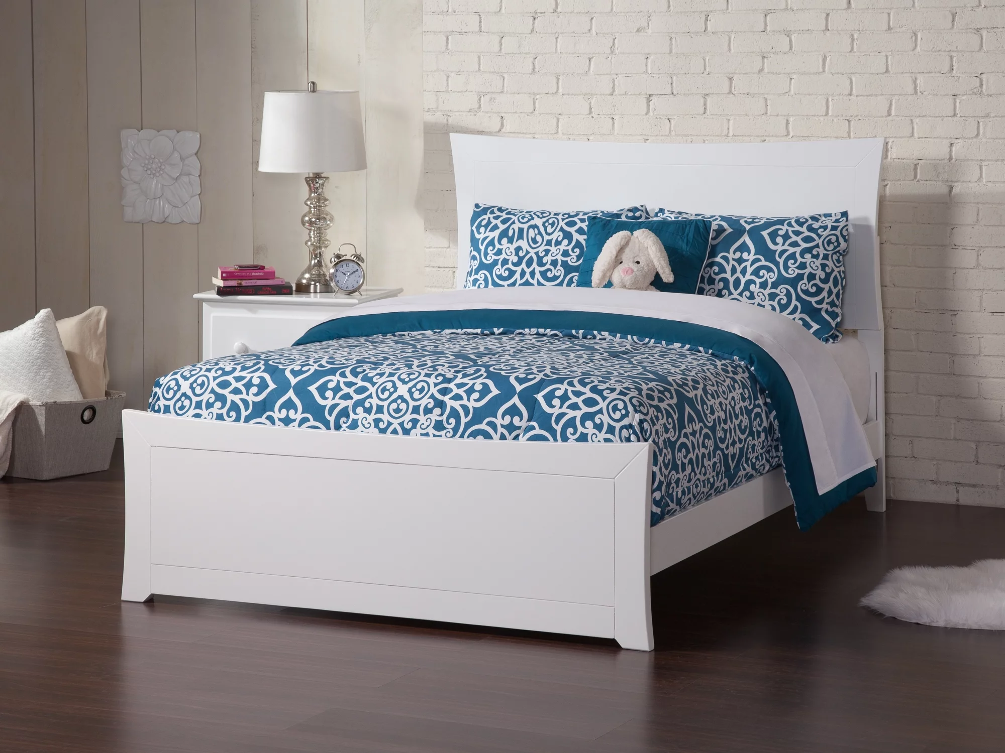 AFI Metro Full Wood Platform Bed Frame with Panel Headboard & Footboard, White