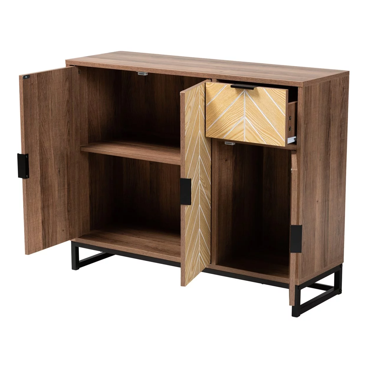 Baxton Studio Josephine Mid-Century Modern Transitional Two-Tone Walnut and Natural Brown Finished Wood and Black Metal