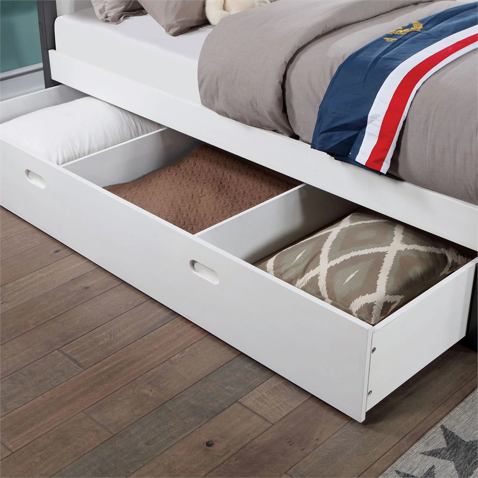 FOA Acres 3pc Wood White Bedroom Set - Full + Trundle + 2 Nightstands