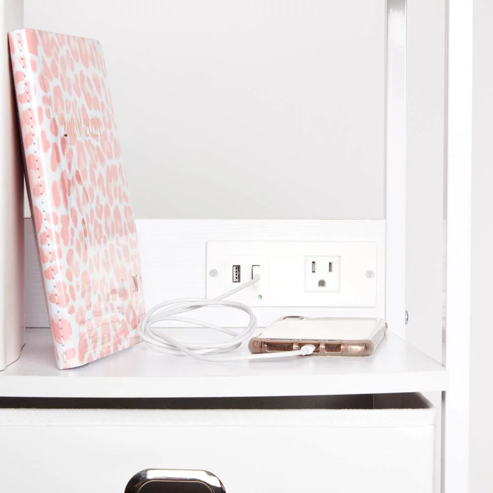 Dormify's Sutton Charging Drawer Storage Cart with 3 Drawers, 2 USB Ports and Power Outlet in Grommeted White, Bedroom, Bathroom, Kid's Room, Dorm & Gift