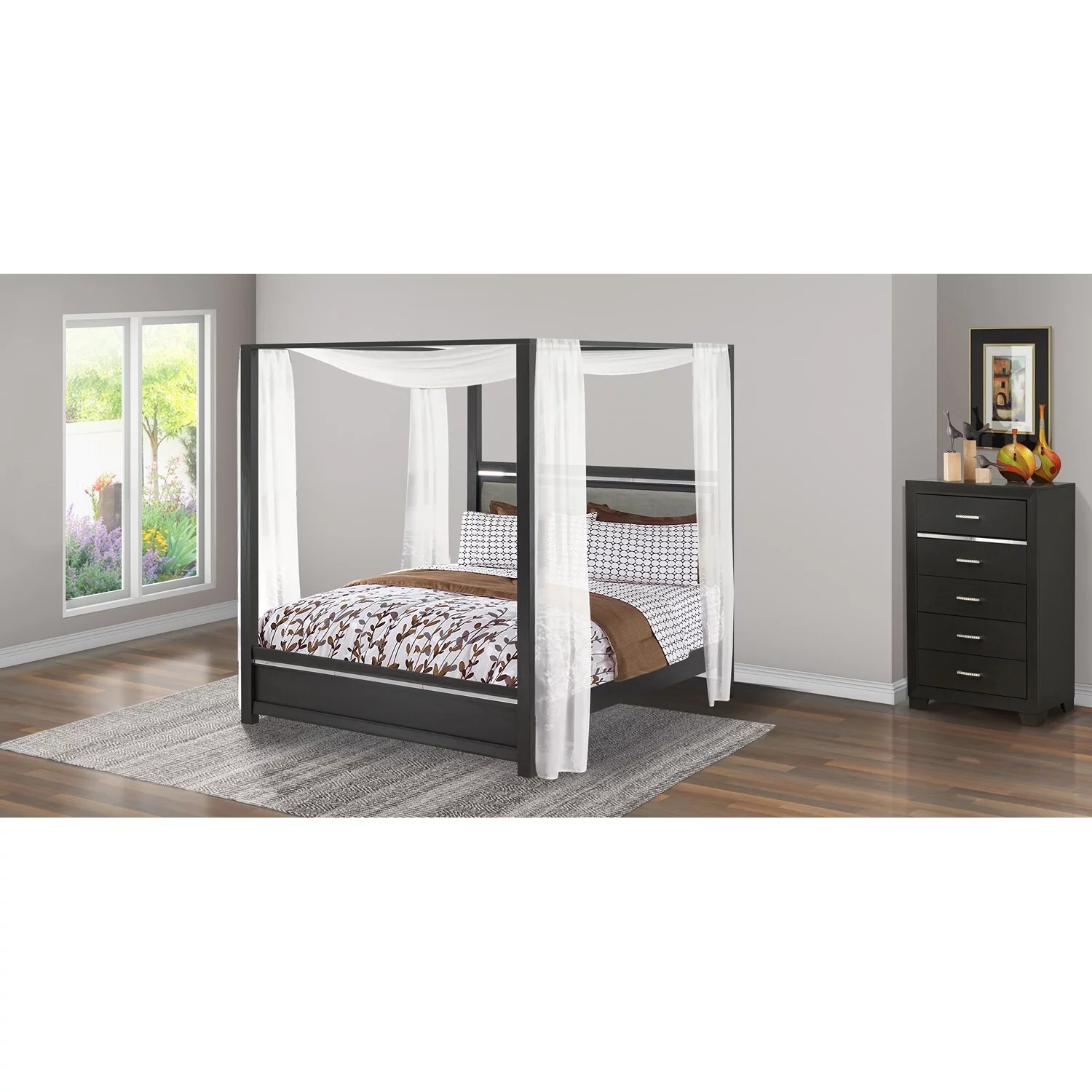 East West Furniture Denali 2-piece Wood Queen Bedroom Set in Brushed Gray