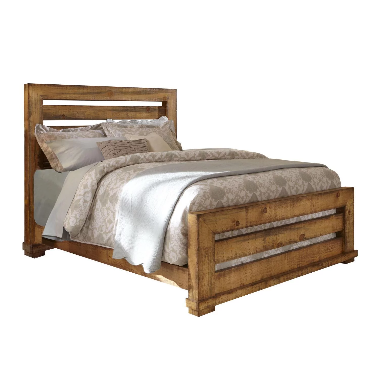 Progressive Furniture Willow King Wood Slat Bed in Distressed Pine Tan
