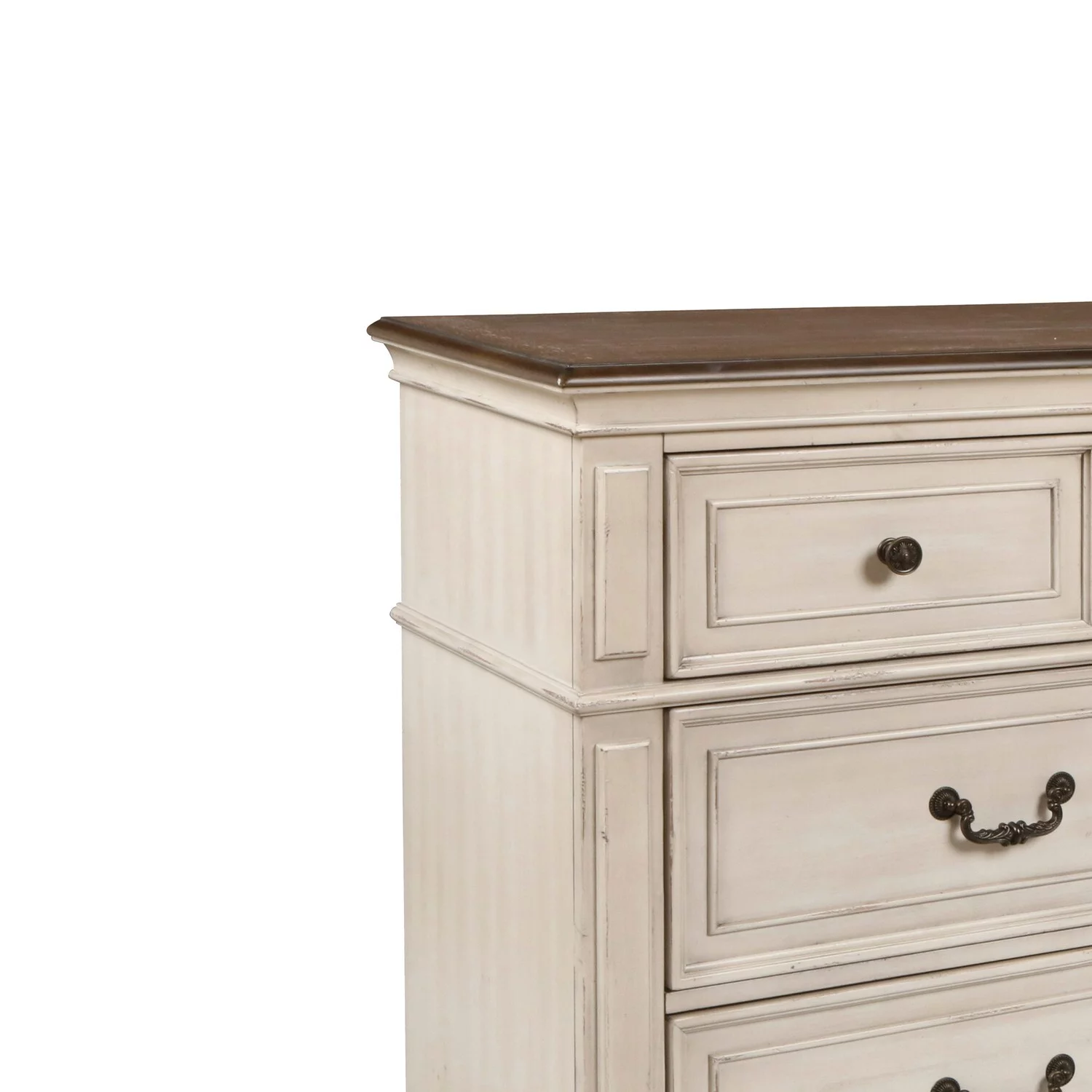 Benjara BM218013 7 Drawer Wooden Dresser with Metal Handles & Molded Details, White