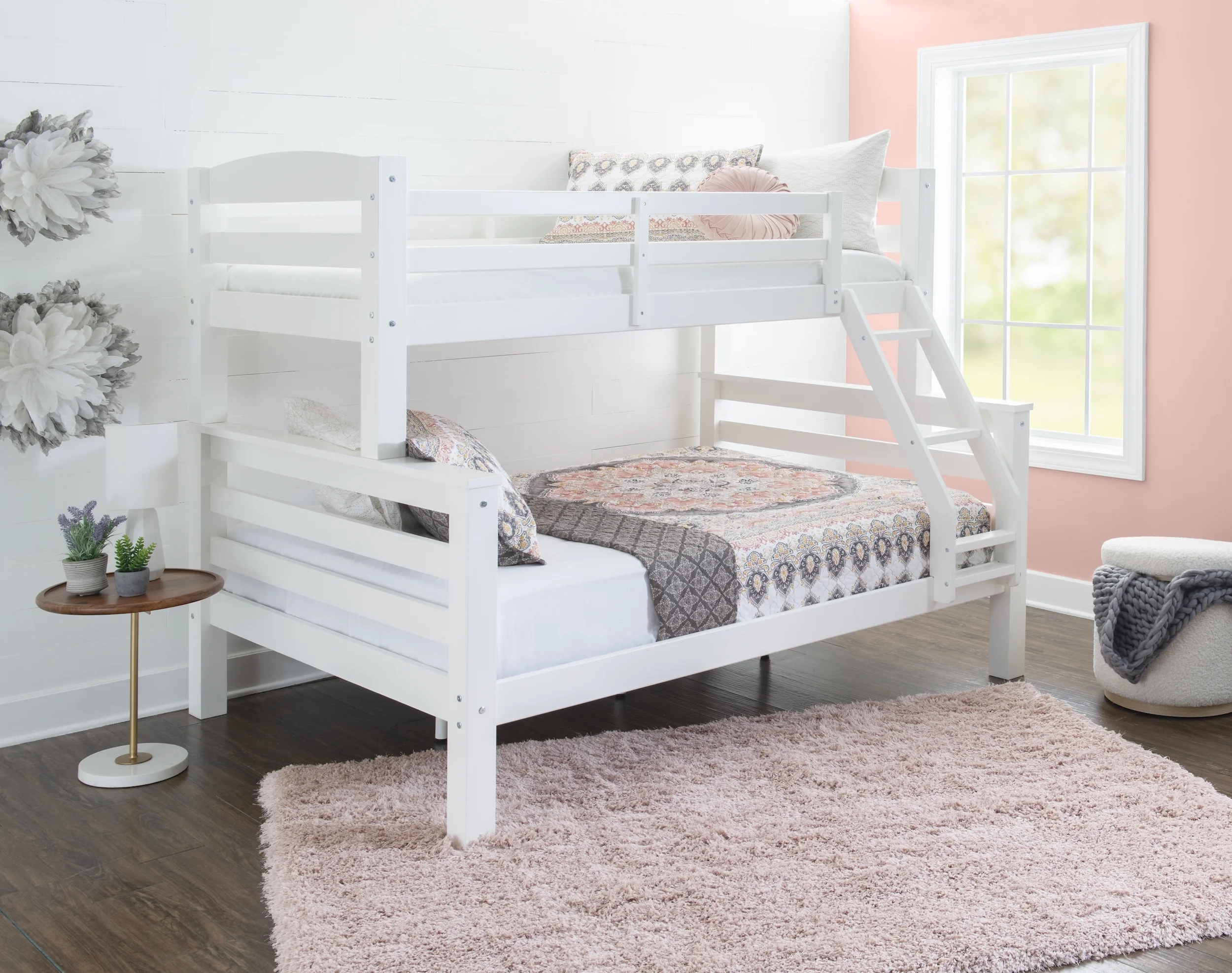 Channon kids Twin Over Full Bunk Bed with Built-In Ladder, White