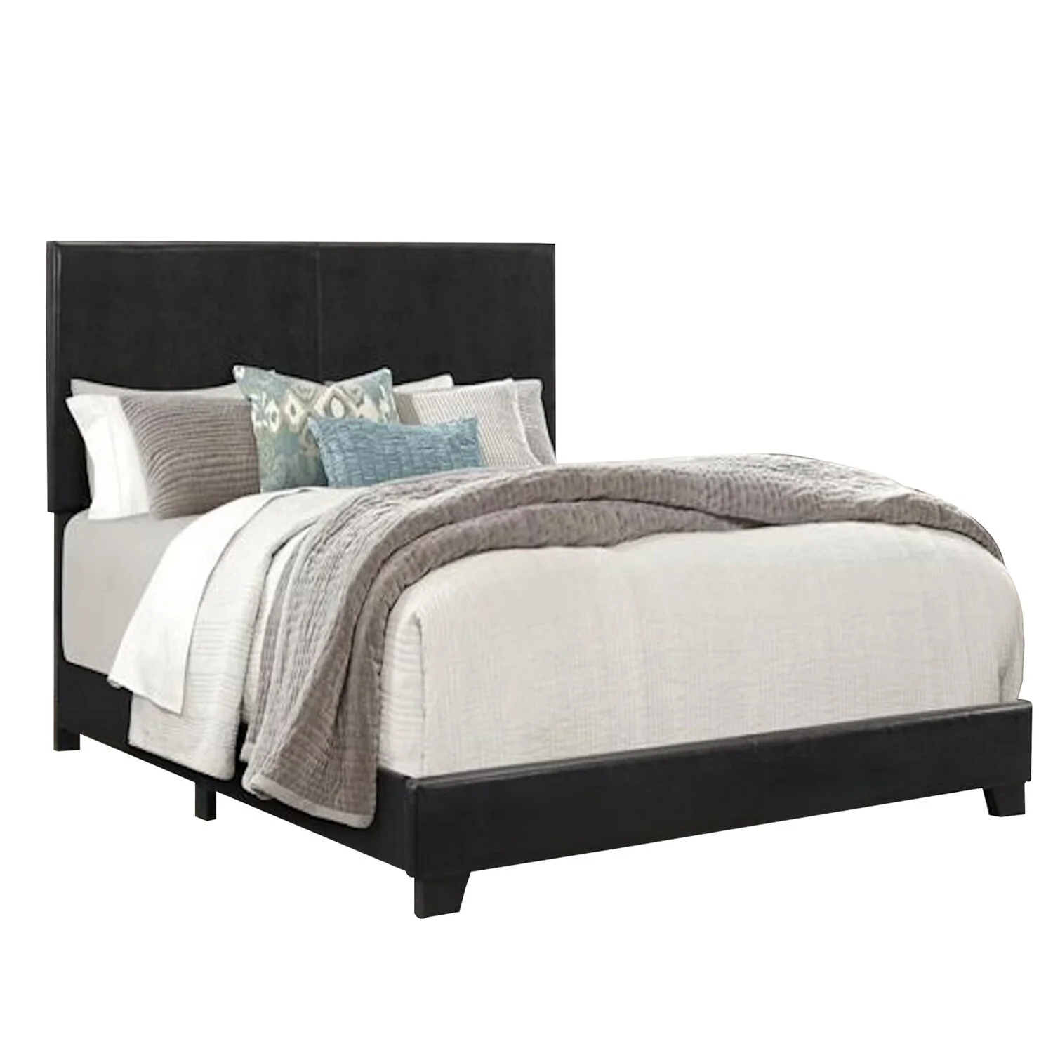 Benjara Shirin Full Size Bed, Wood, Nailhead Trim, Upholstered Headboard, Black