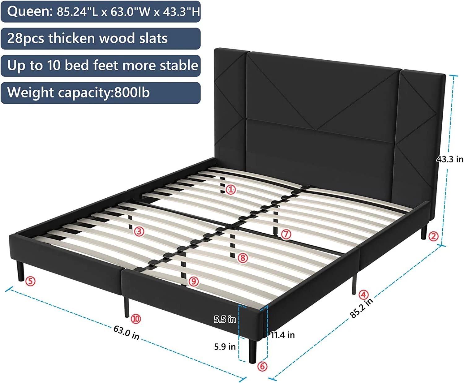 Popular Flolinda Full Size Bed Frame Velvet Upholstered Platform Bed Frame Full with Headboard Strong Metal Rail Side 28Pcs Wooden Slats 10 Bed Feet Supported Stable Full Size Bed No Box
