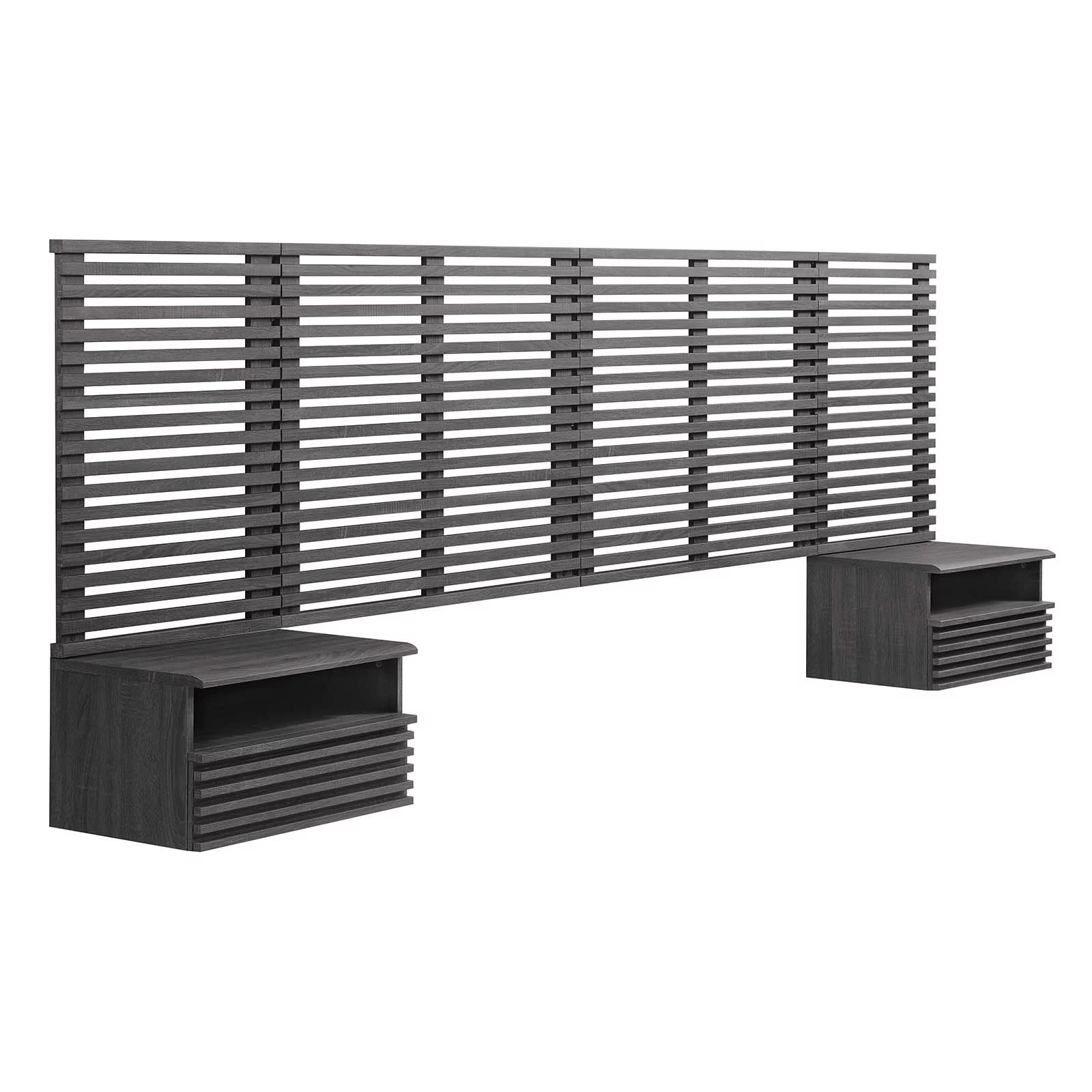 Modway Render Wall Mount King Headboard and Modern Nightstands in Charcoal