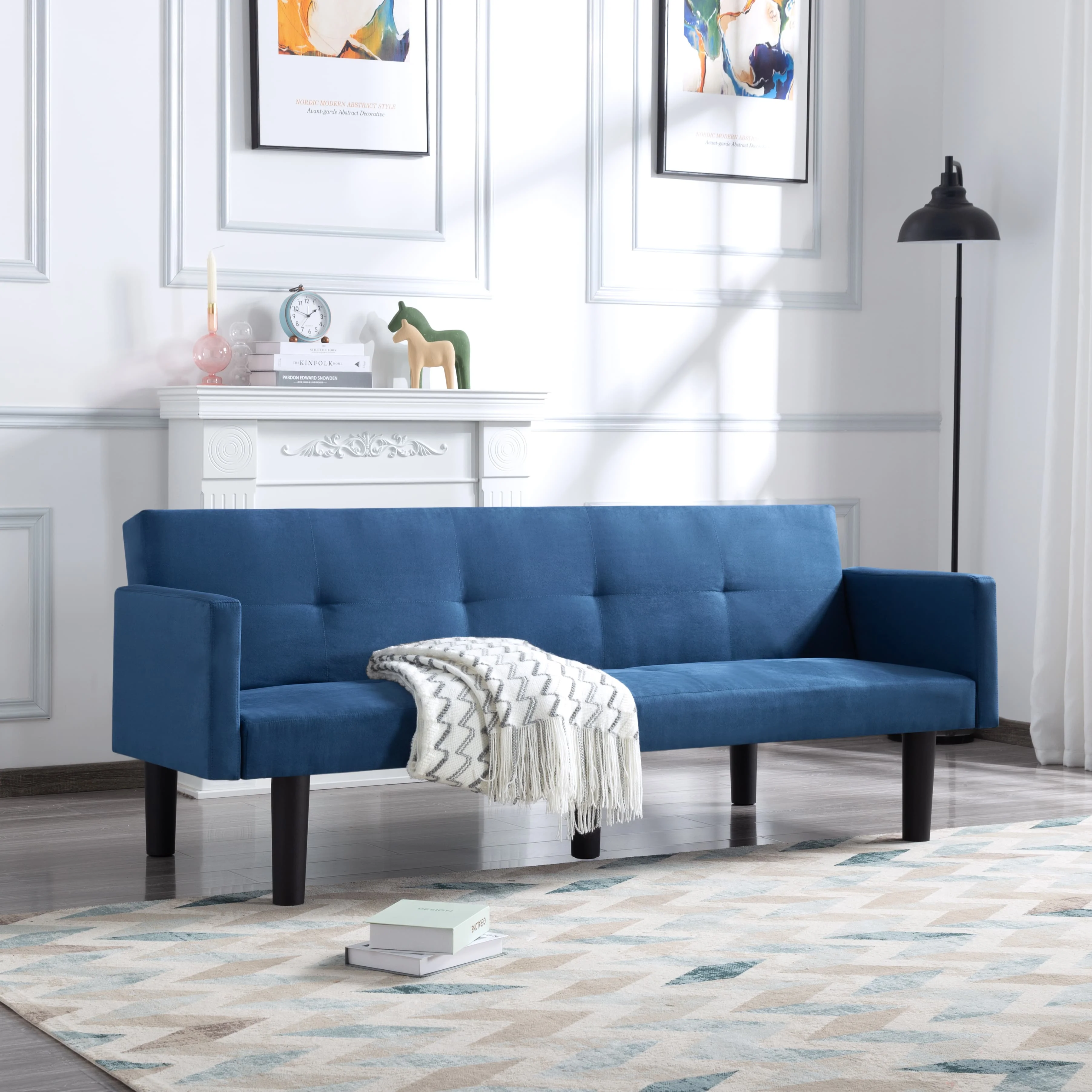 BSHTI 74.8 inch Futon Sofa bed,Modern Adult Sofa,Foam Futon Sleeper for Livingroom(Navy Blue)