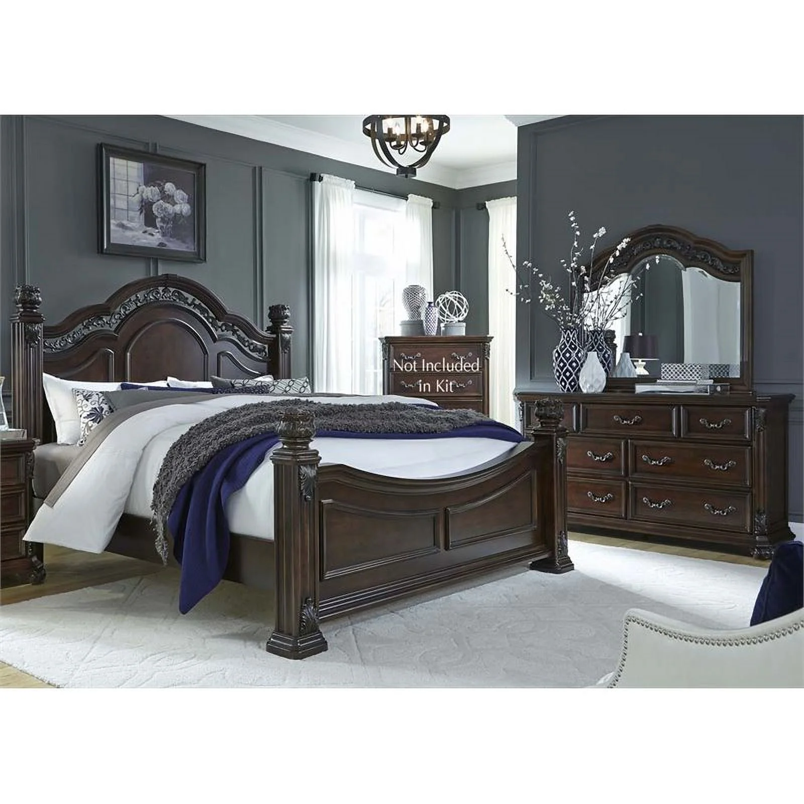 Messina Estates Dark Brown Queen Poster Bed - Dresser & Mirror