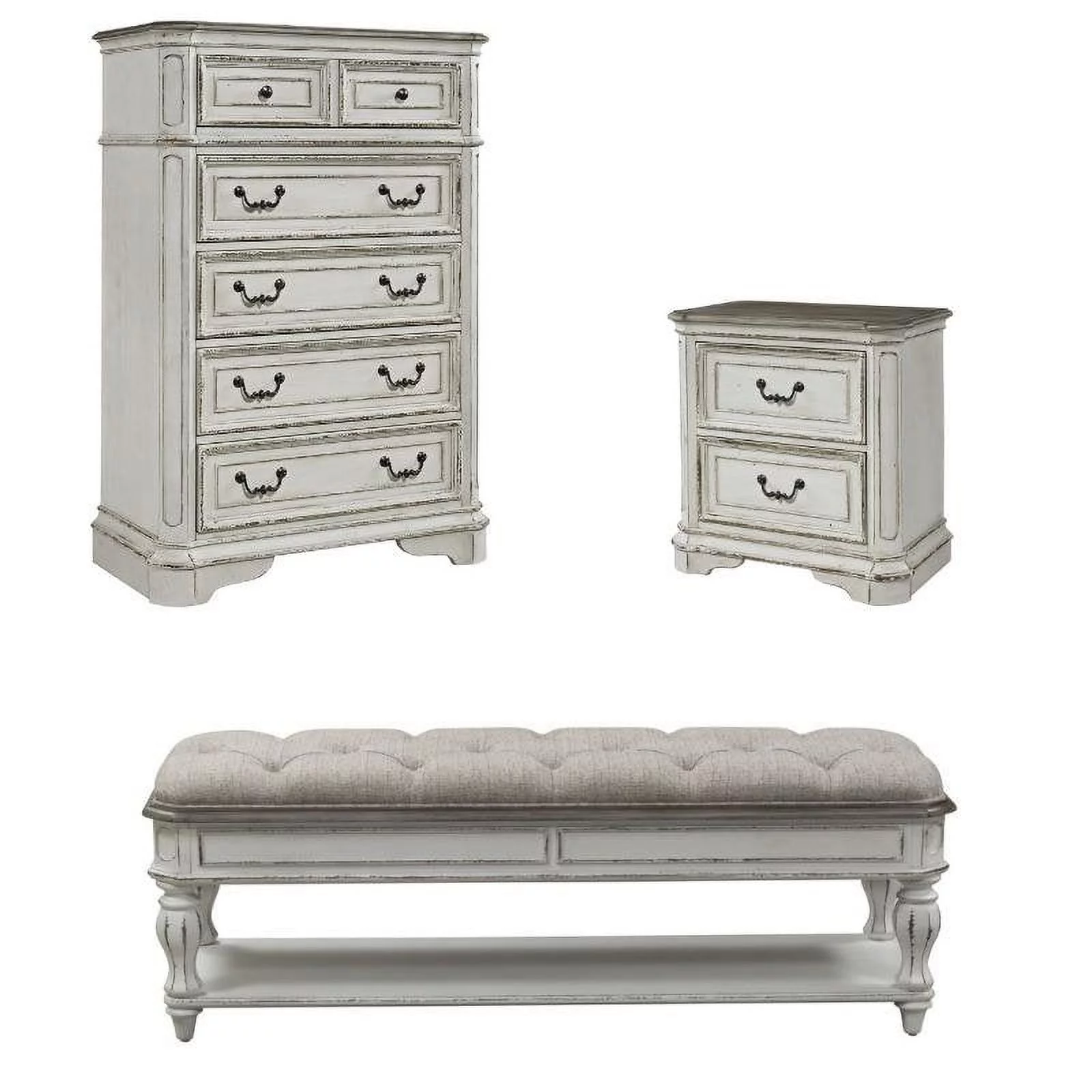 3 Piece Rustic Farmhouse Set Chest with Nightstand and Bench