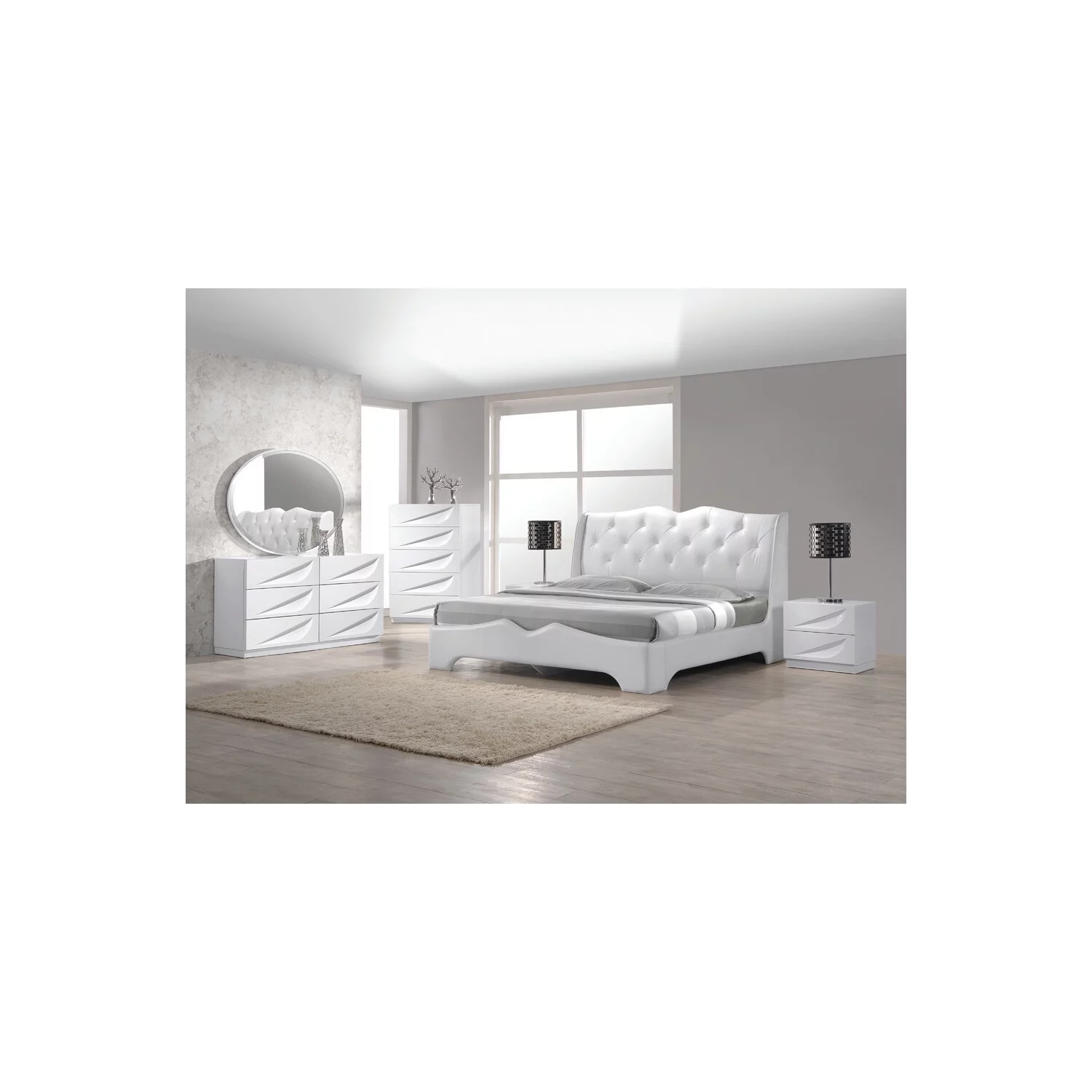 Best Master Madrid 2-Piece Poplar Wood Dresser and Mirror Set in Off White