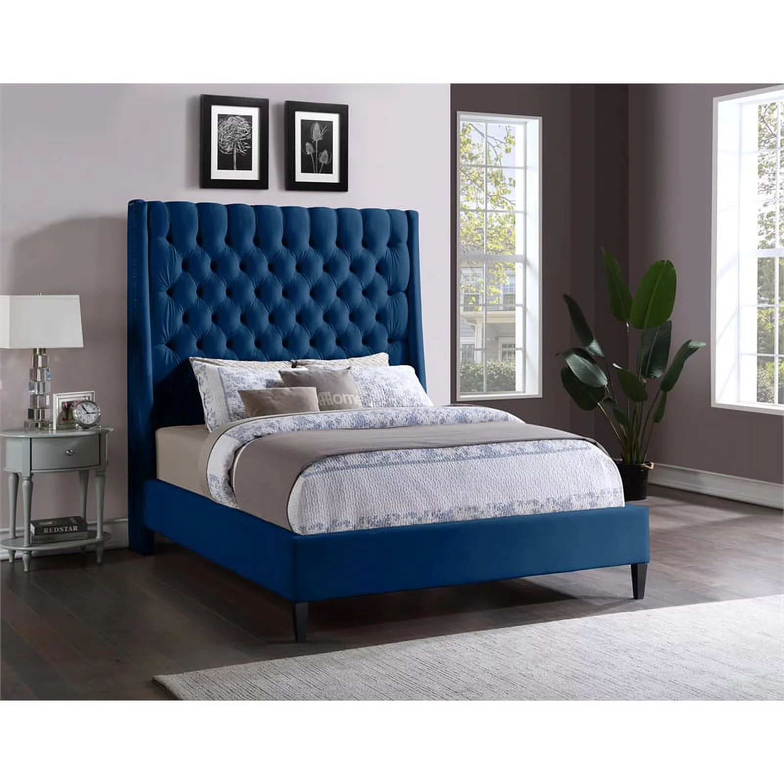 Meridian Furniture Fritz Navy Velvet Queen Bed