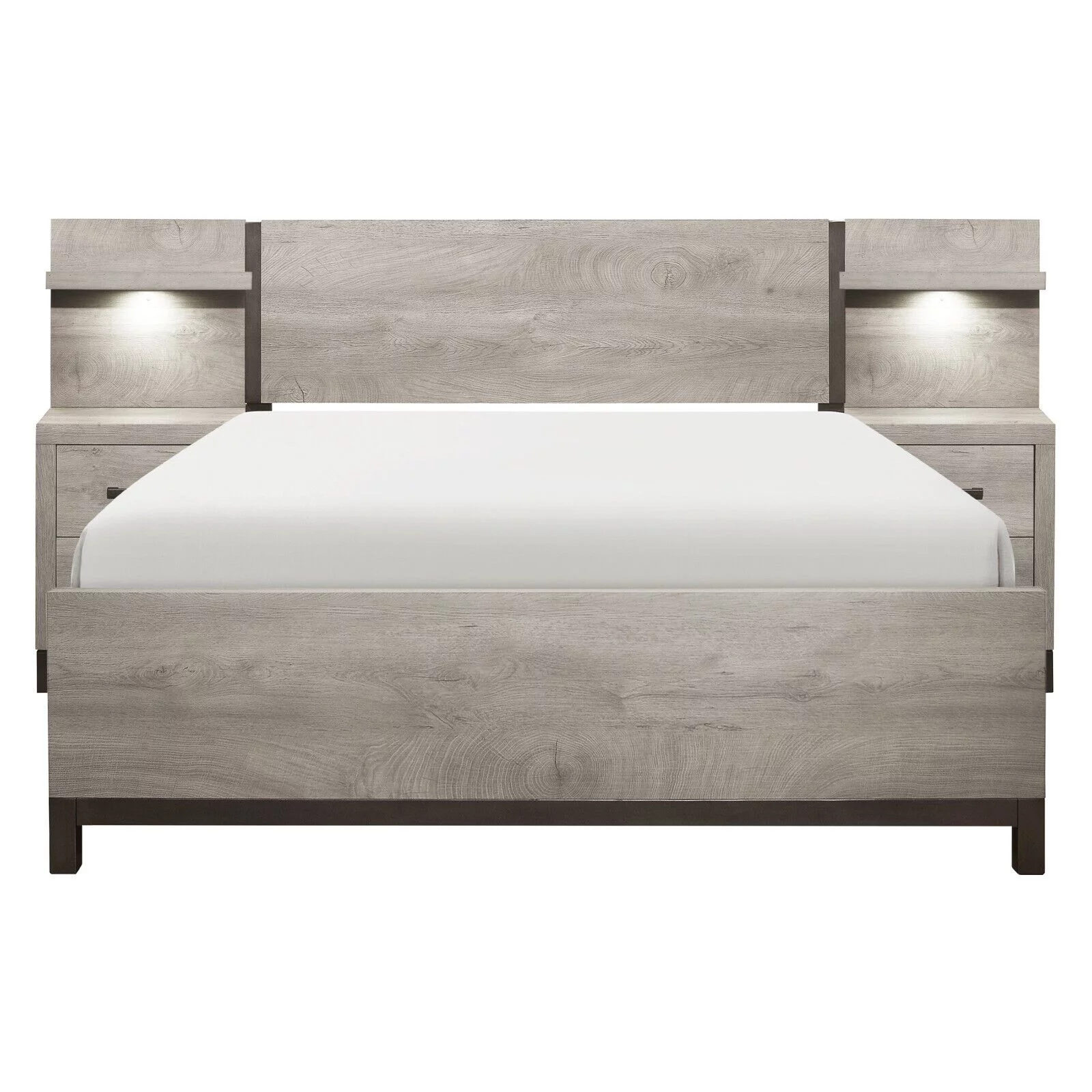 Modern Sleek Design 5pc Set Bedroom Furniture Full Bed and Two Nightstands with LED Light Wall Panels Light Gray Finish