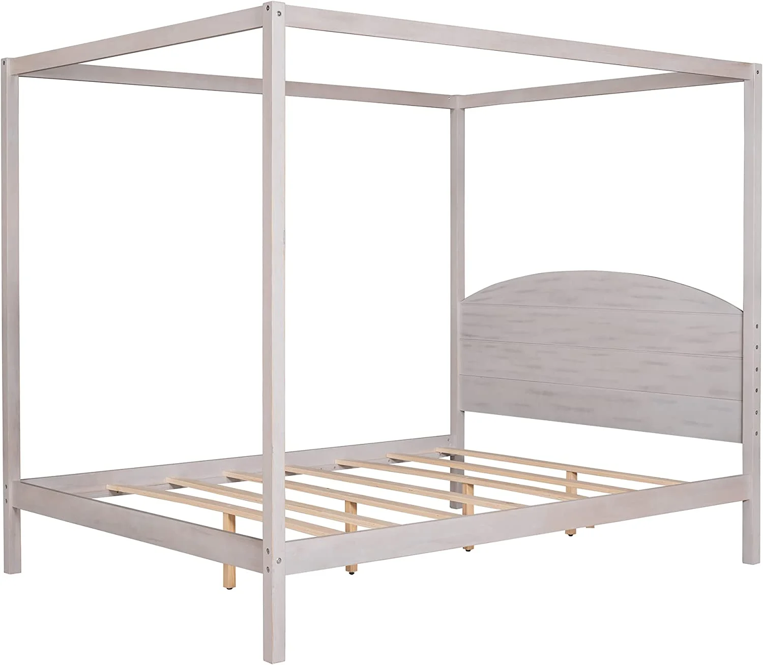 Canopy Bed, Queen Size Platform Bed Frame with Headboard and Support Legs, Solid Wood Kind Size Canopy Platform Bed