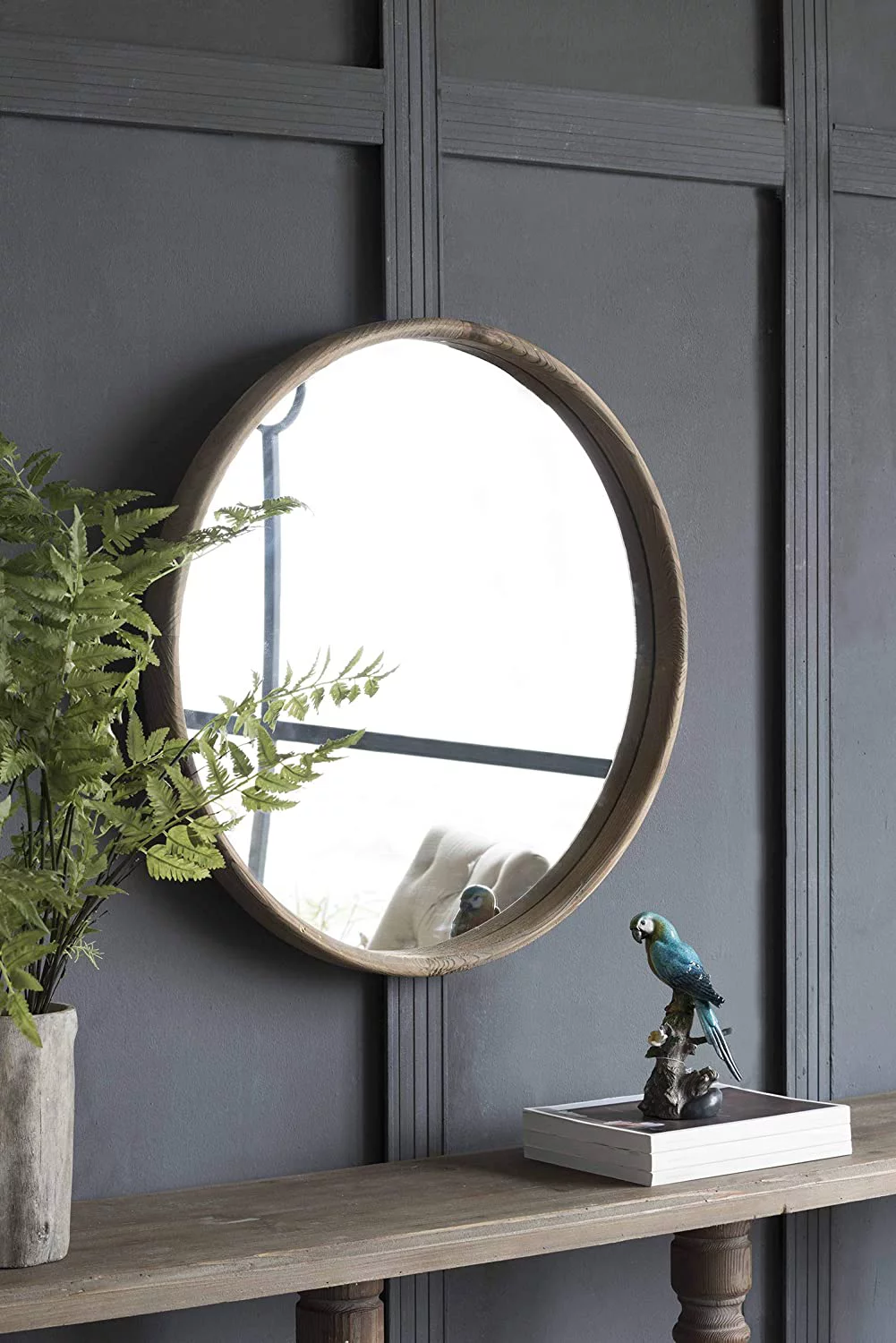 28'' Round Wood Mirror Natural Modern Wall Mirror Bathroom Mirror Decor Foyer Living Room Decorations