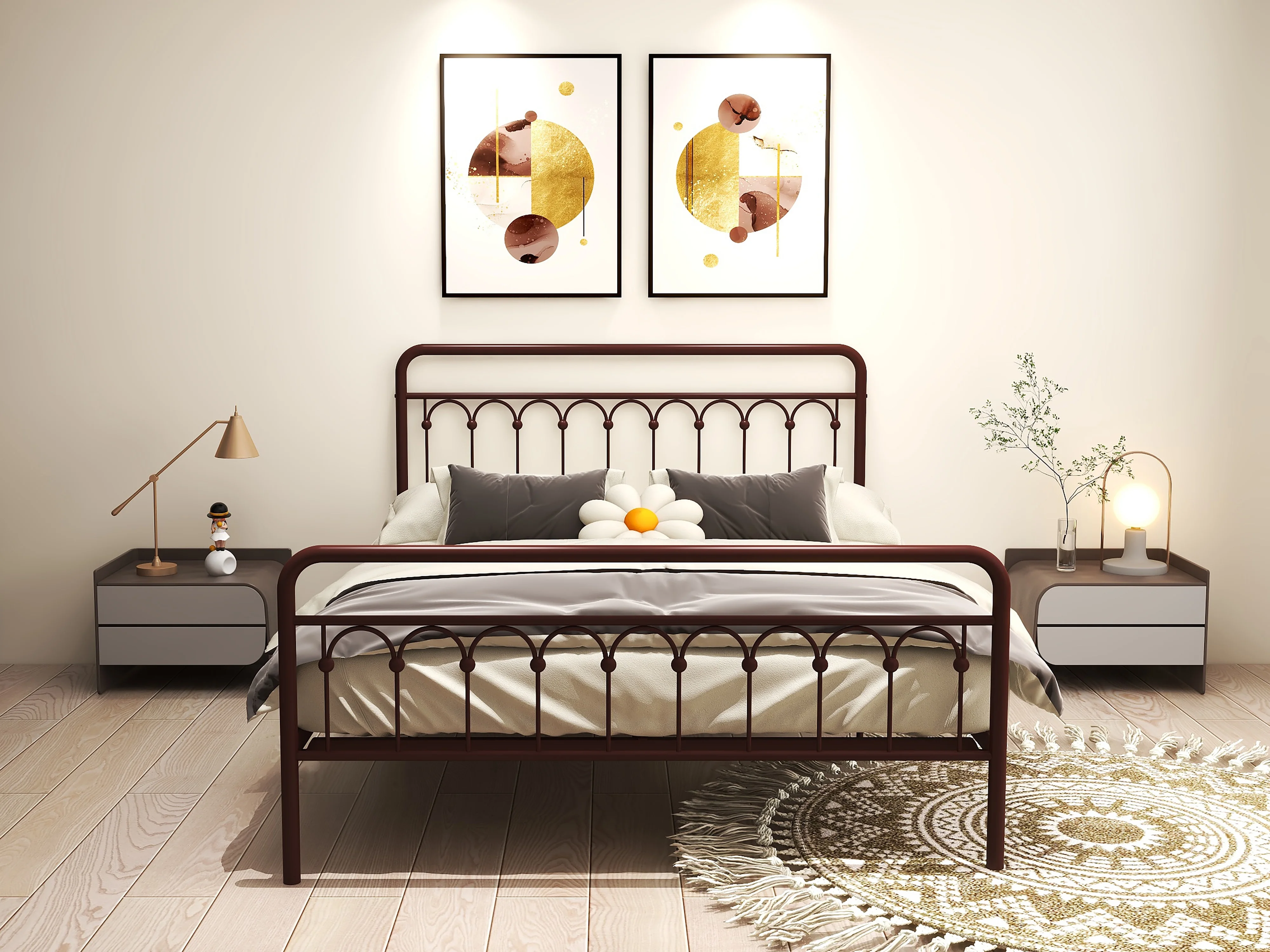 Ufurpie Metal Bed Frame Queen Size Platform Bed Frame with Vintage Style Headboard & Footboard,Under Bed Storage,No Box Spring Needed,Brown