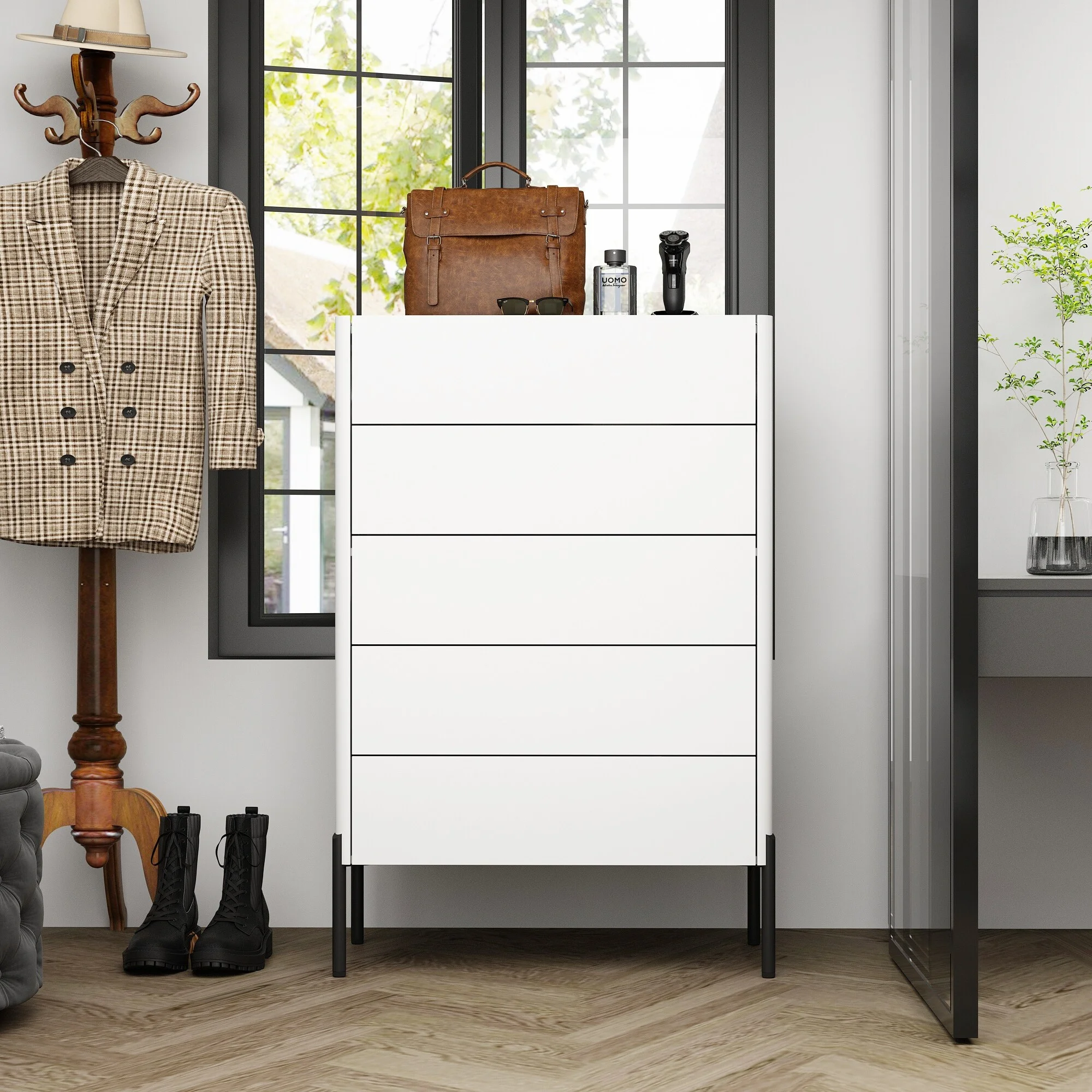 FUFU&GAGA Chest of Drawers with Glass Top End Table Entryway Table Dresser - 31.5