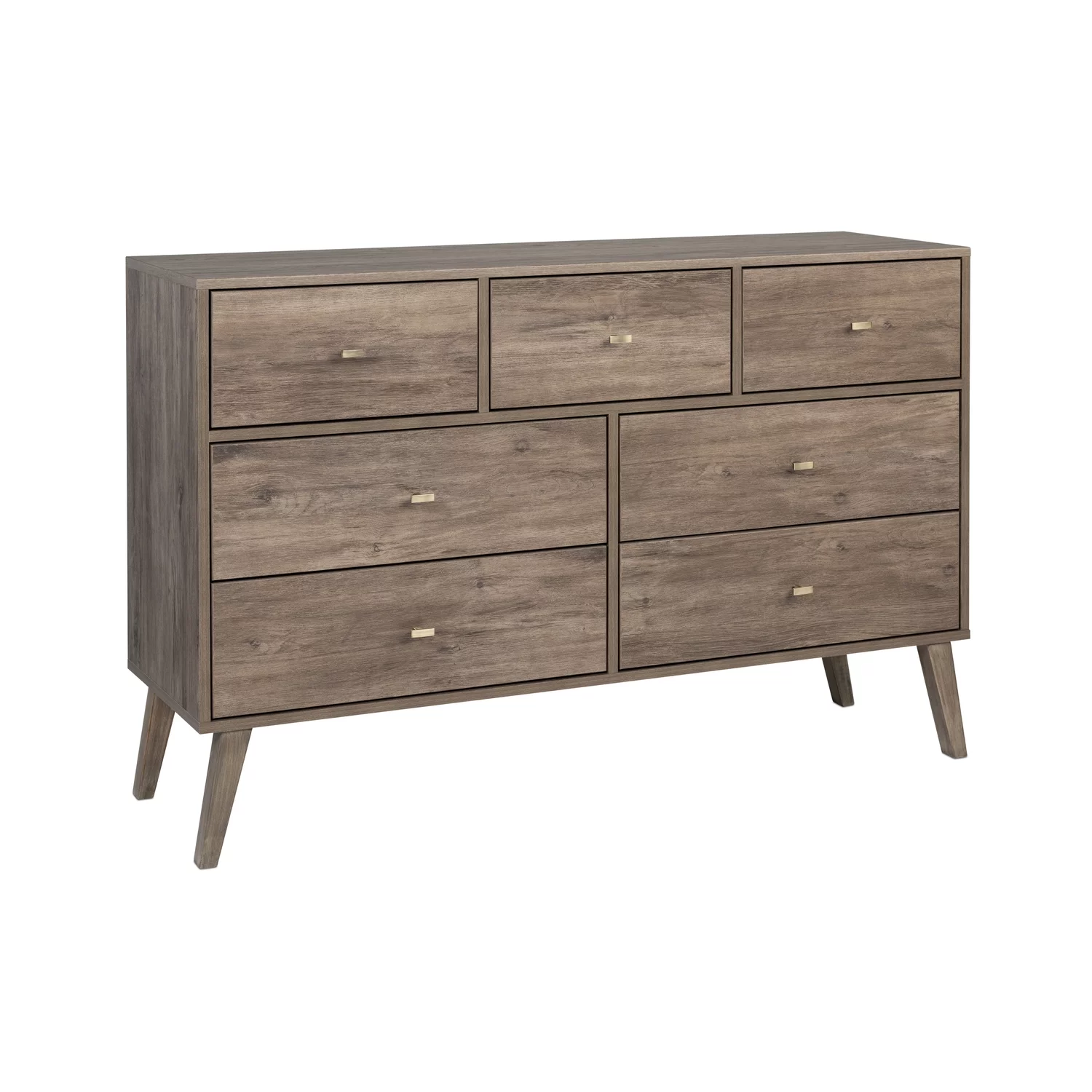 Prepac Milo Mid Century Modern 7-Drawer Dresser, Drifted Gray