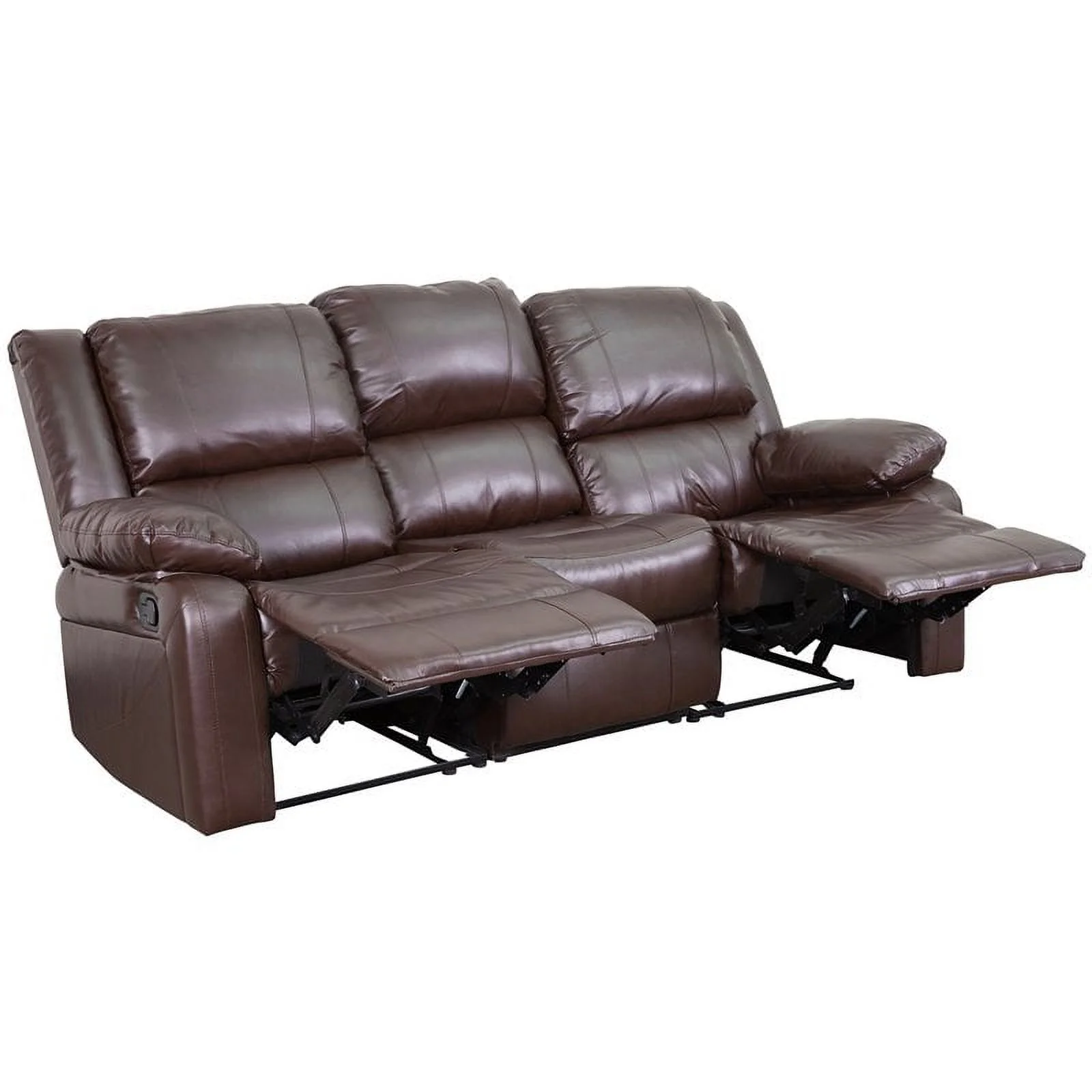 Pemberly Row Contemporary Leather/Foam Reclining Sofa in Brown