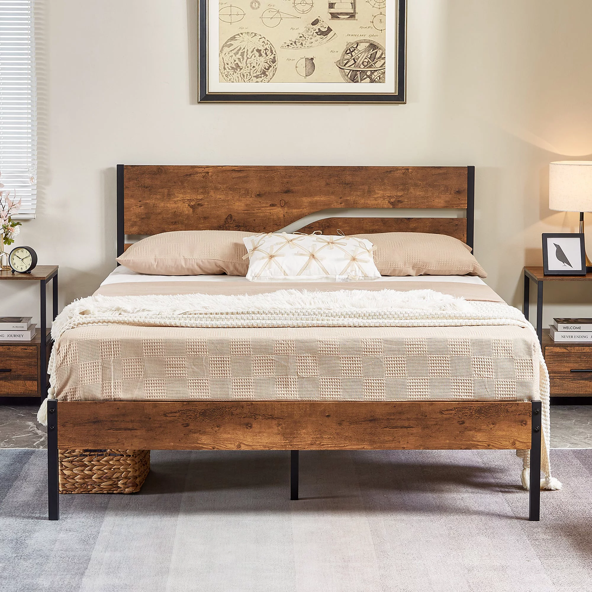 VECELO 3-Piece Bedroom Set with Queen Bed and Nightstand