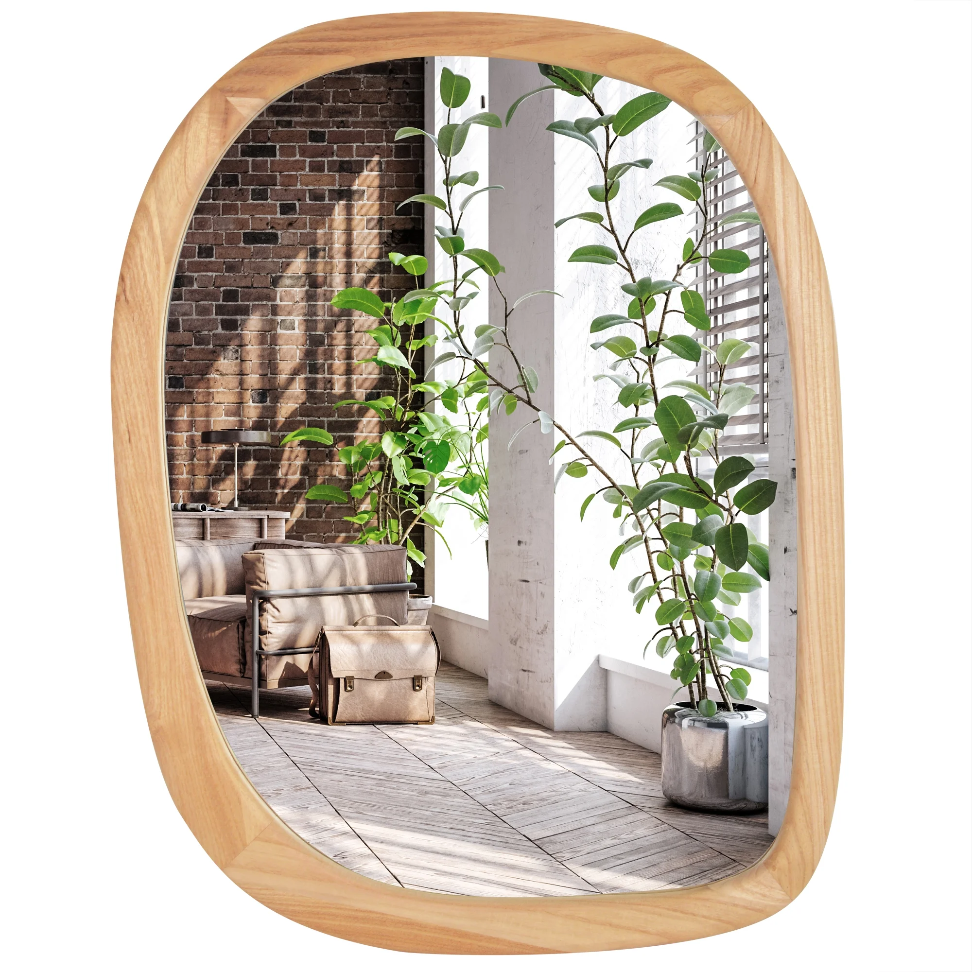 Americanflat Asymmetrical Mirror in Natural Sycamore - 22x28 Irregular Wall Mirror for Bathroom, Living Room, Entryway Hall, and Decorative Mirror for Bedroom
