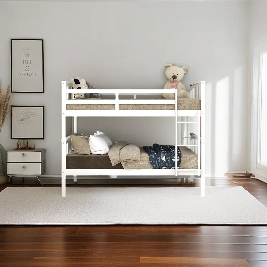 Full Over Full Bunk Bed with Ladder and Safety Rail, Wood Bunk Bed Frame for Bedroom, Dorm,Guest Room Furniture,79.6''L x 56.5''W x 62.9''H