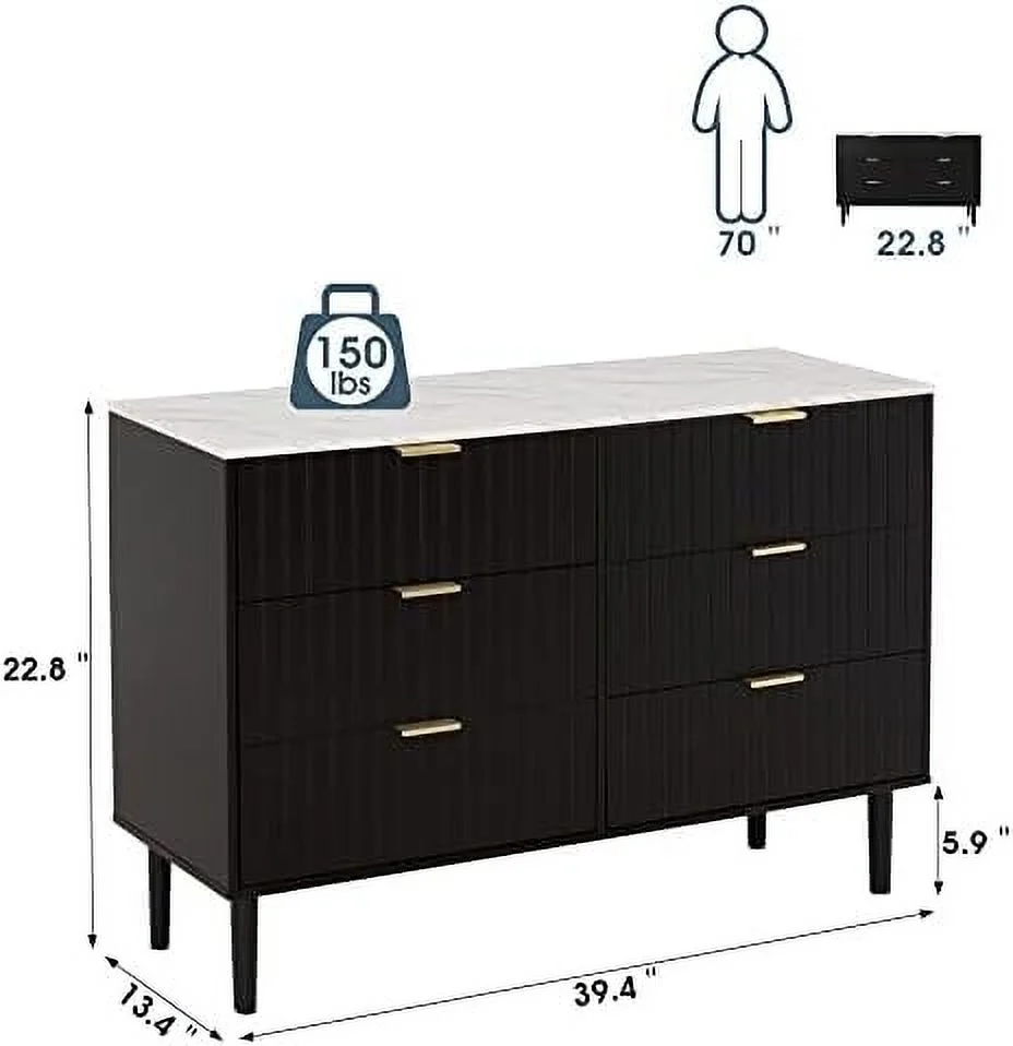 KHBIULIFE Black Marble 4 Drawer Dresser for Bedroom  Faux Marble Top Dresser Drawer Chest Cabinet Organizer Unit with Gold Handles for Bedroom  Living Room  Closet(Black)