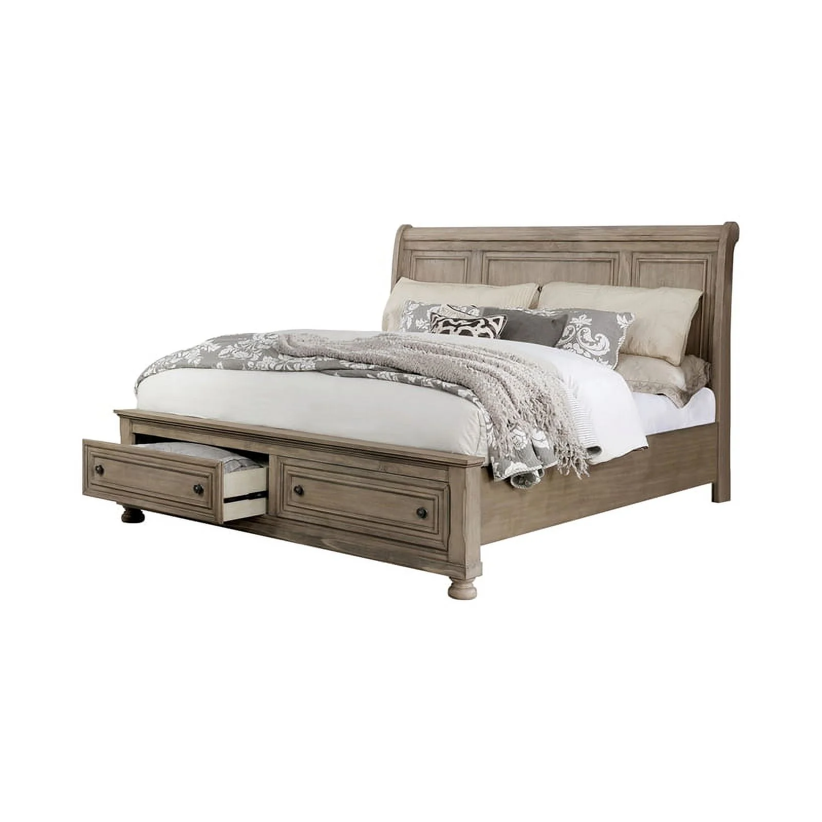 FOA Frigga Transitional 3-Piece Gray Wood Bedroom Set - Queen + 2 Nightstands